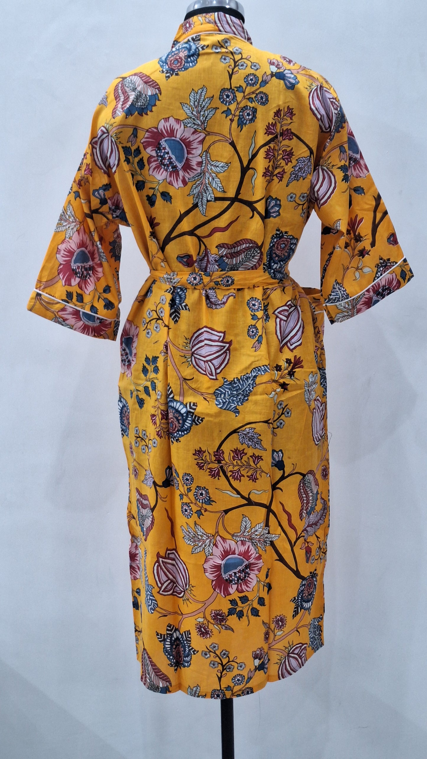 Unisex 100% Cotton Cambric Bathrobe 48 Inch Length Lightweight & Breathable Free Size up to 52”
