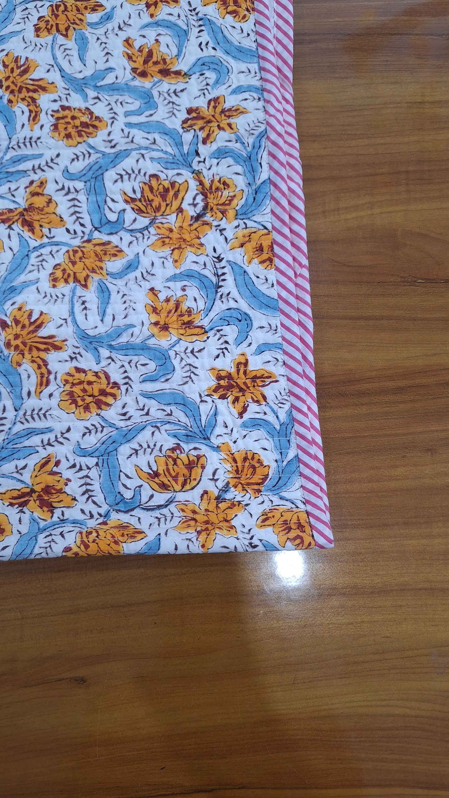 Woodland Deer & Floral Reversible Baby Quilt 40x40 Inches Soft Printed Cotton Baby Dohar