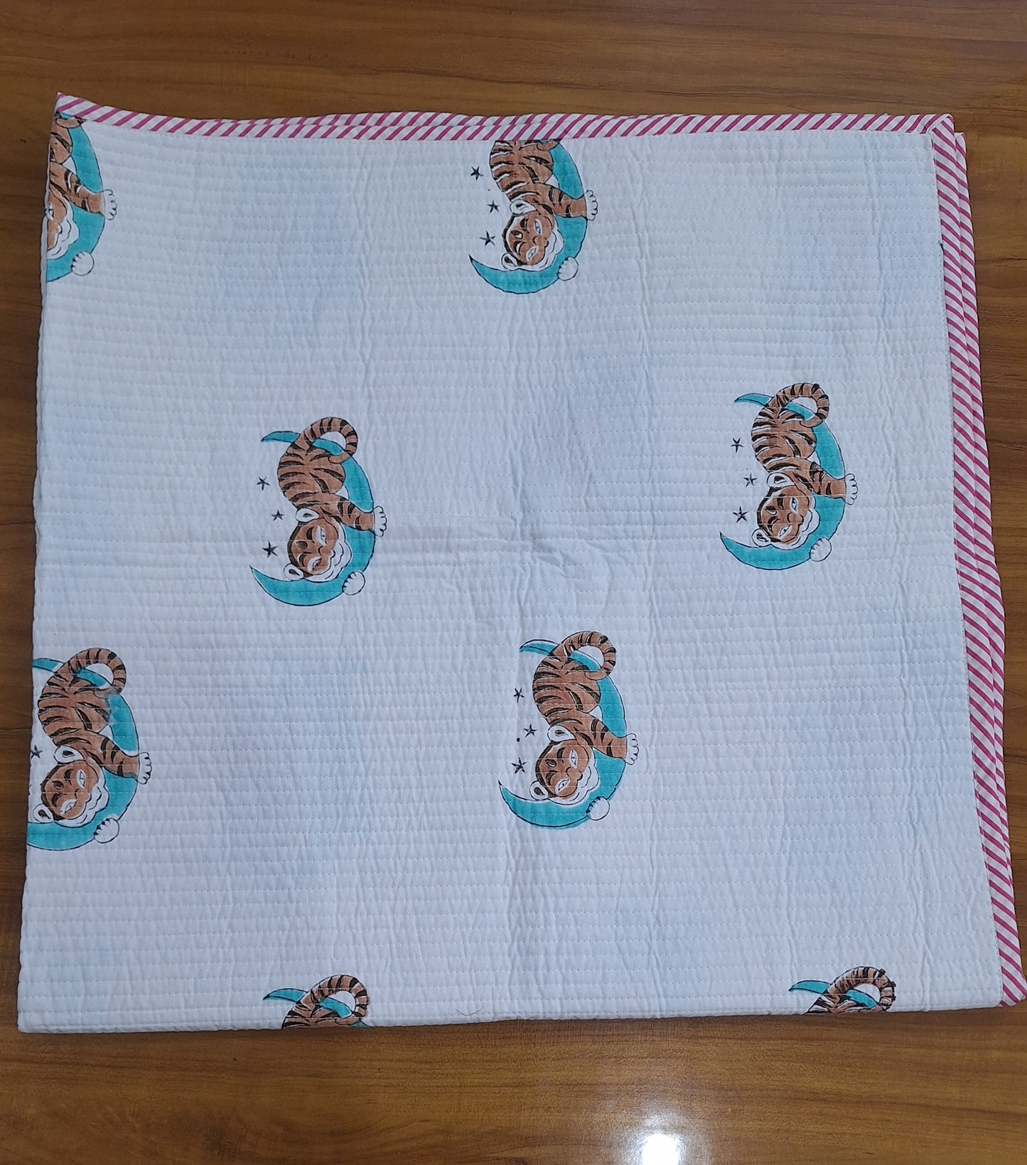 Sleeping Tiger Baby Quilt 40x40 Inches Double Sided Printed Soft Cambric 60x60 Baby Quilt