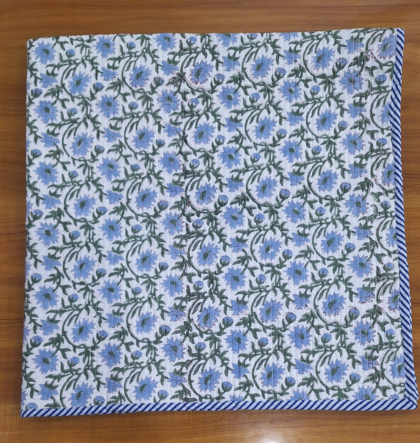 Blue Meadow Floral Baby Quilt Lightweight Cotton Baby Quilt