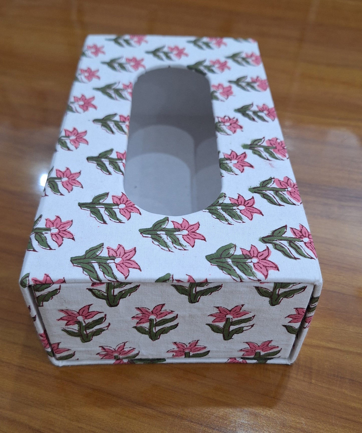 Handcrafted Pink Floral Block Print Tissue Case