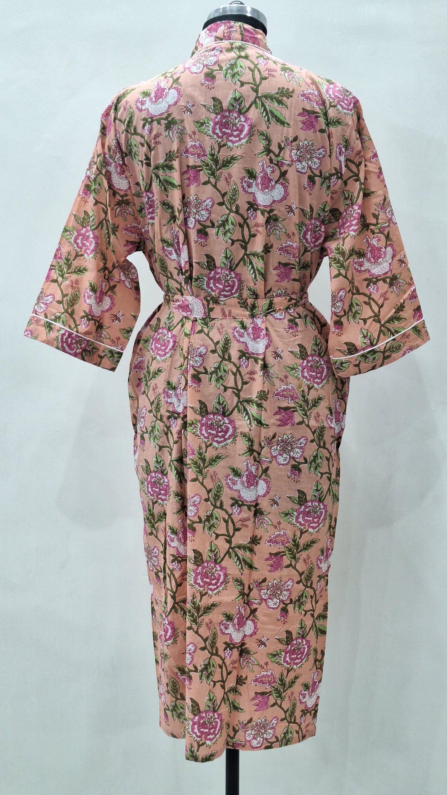 Hand block printed cotton bathrobe