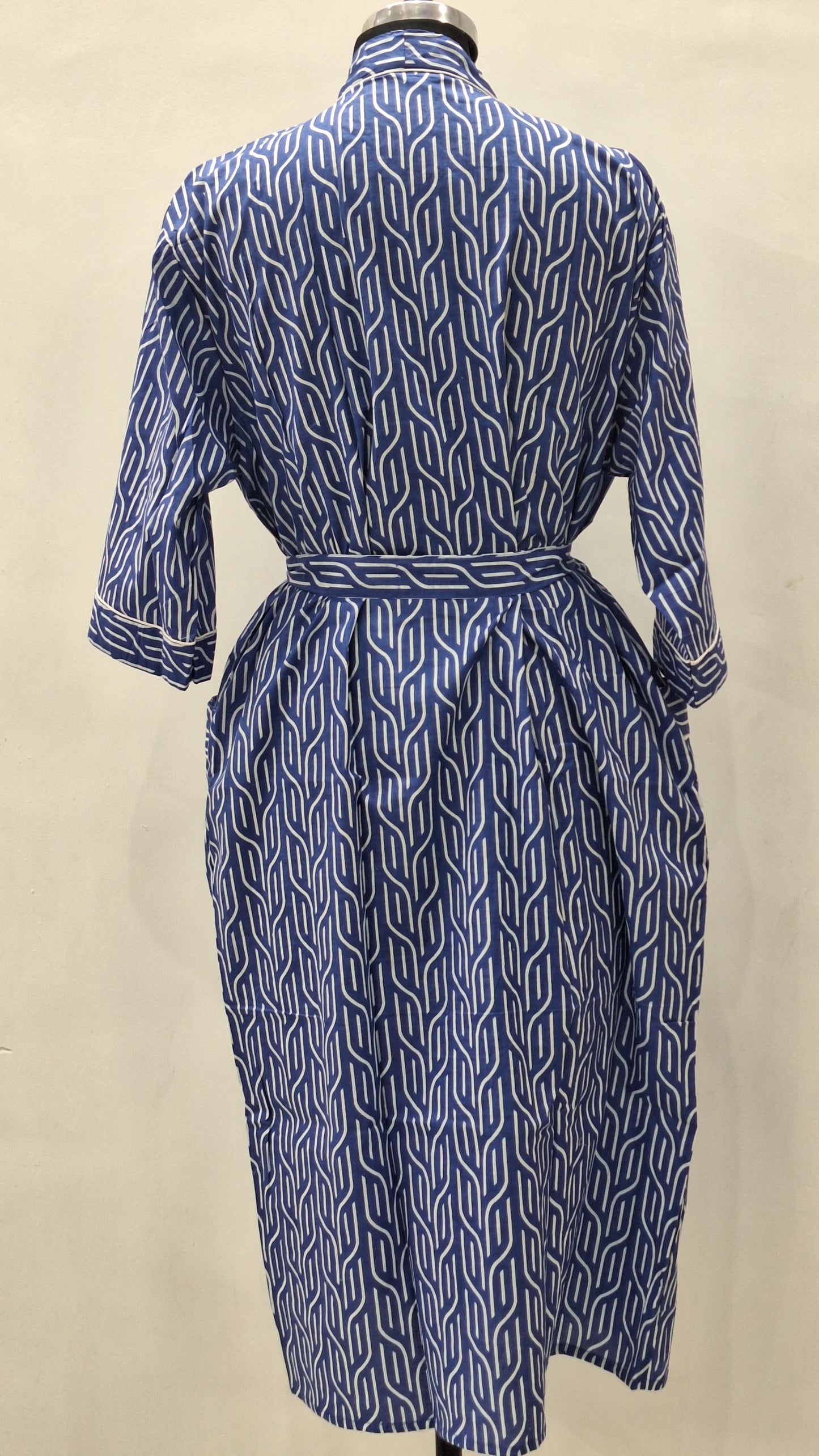 Royal Blue Modern Geometric Print Bath Robe