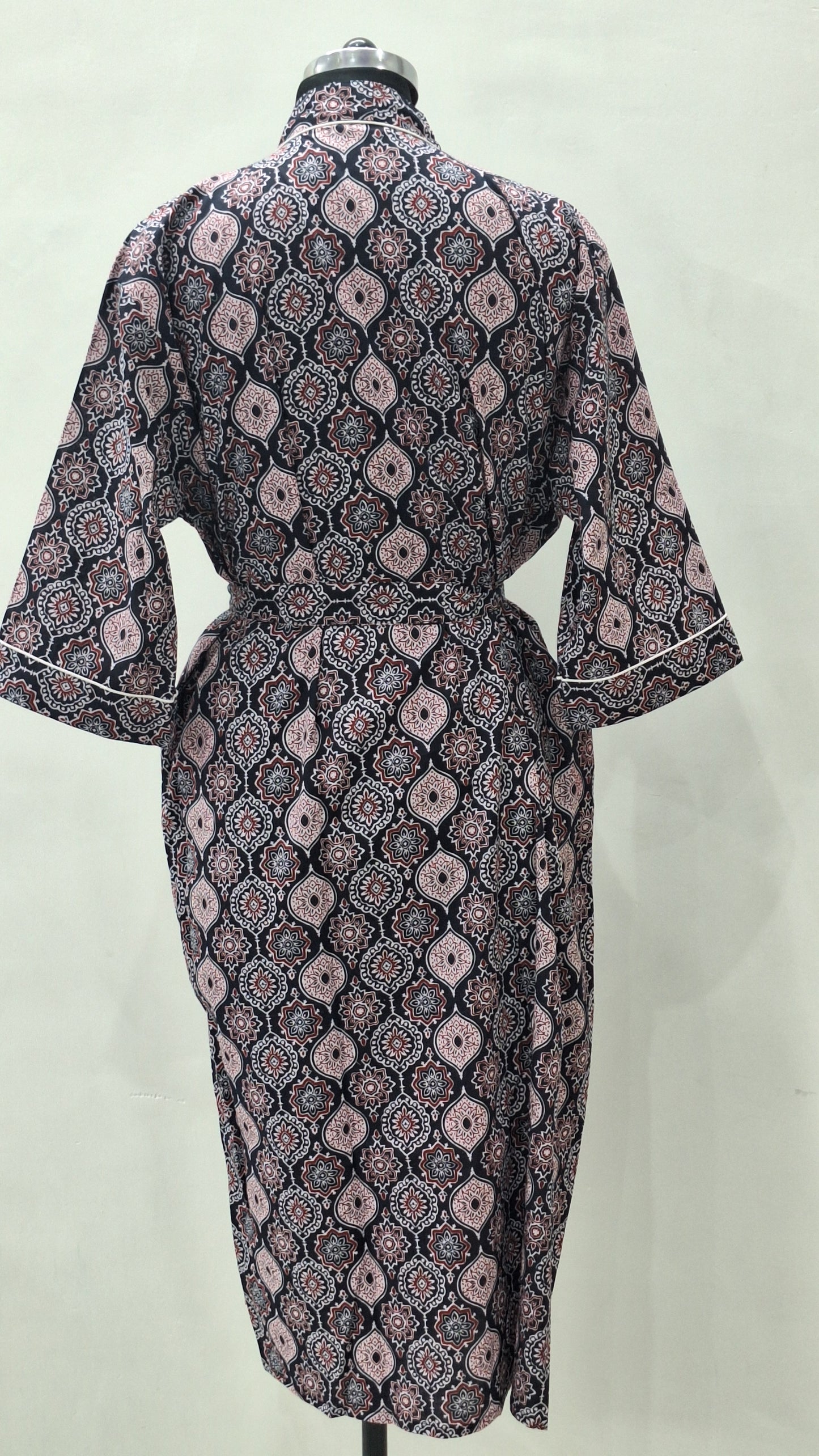 Block printed cotton bathrobe