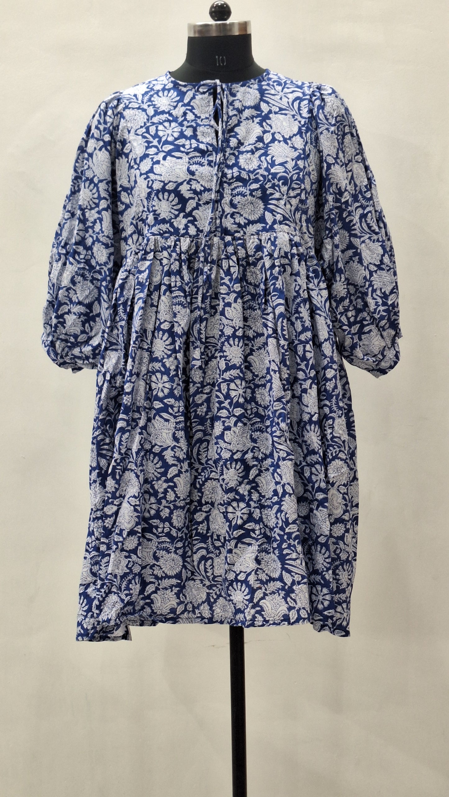 Bohemian Blue Floral Midi Dress White Floral Cotton Summer Dress