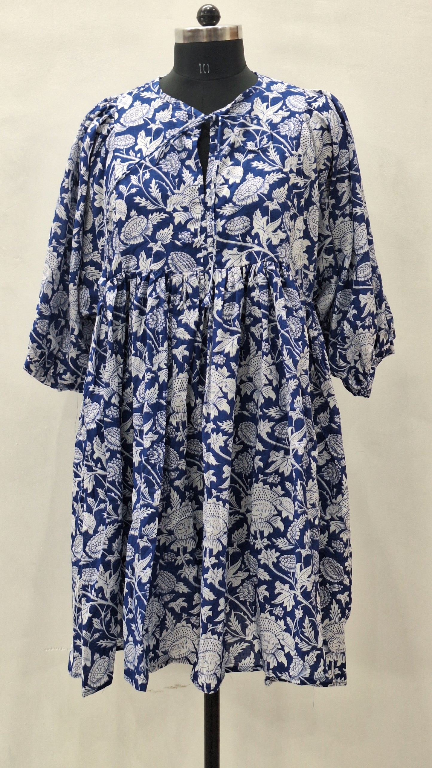 Dark Blue Floral Midi Dress For Summer Season
