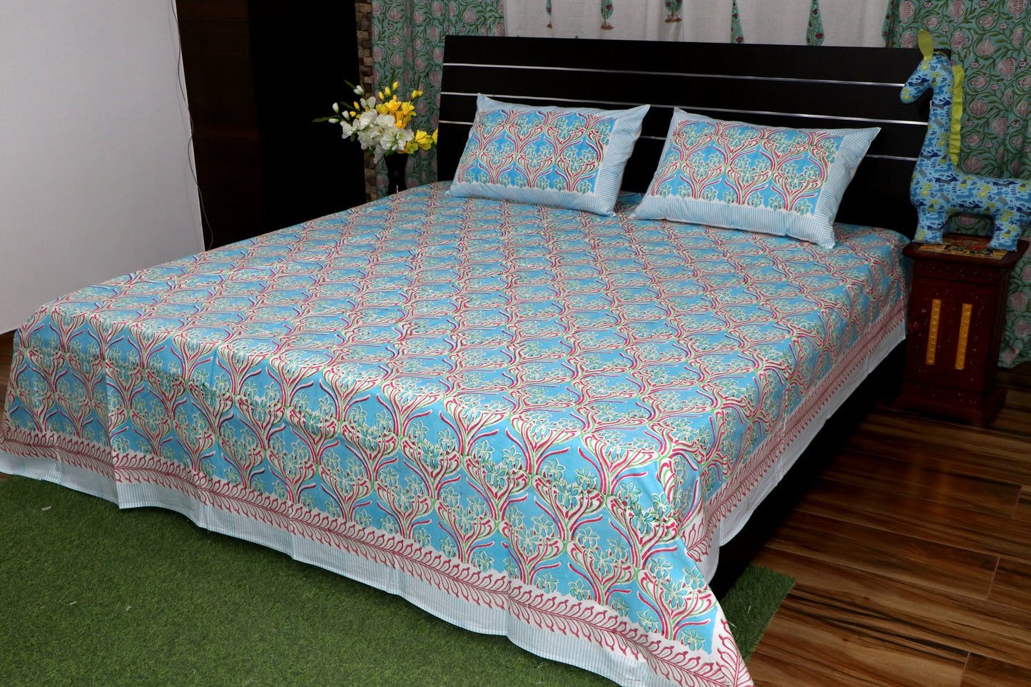 Beautiful-Blue-Mugal-Print-Bedsheet