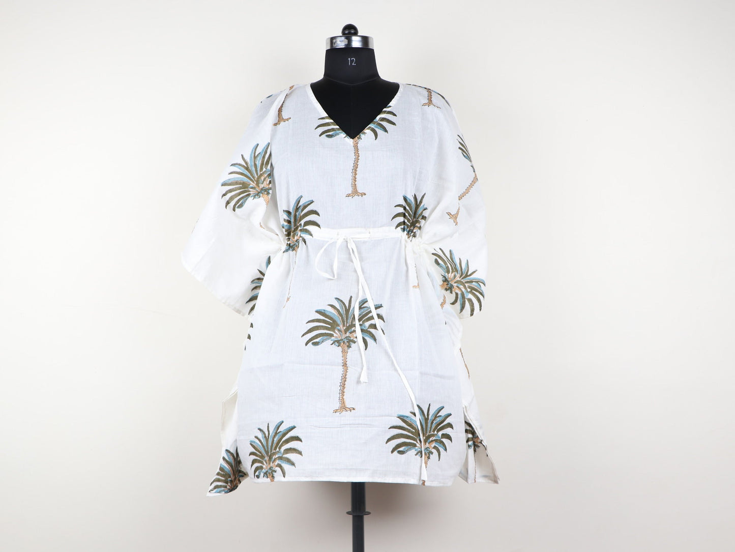 Hand-Block-Palm-Tree-Printed-Cotton-Kaftan