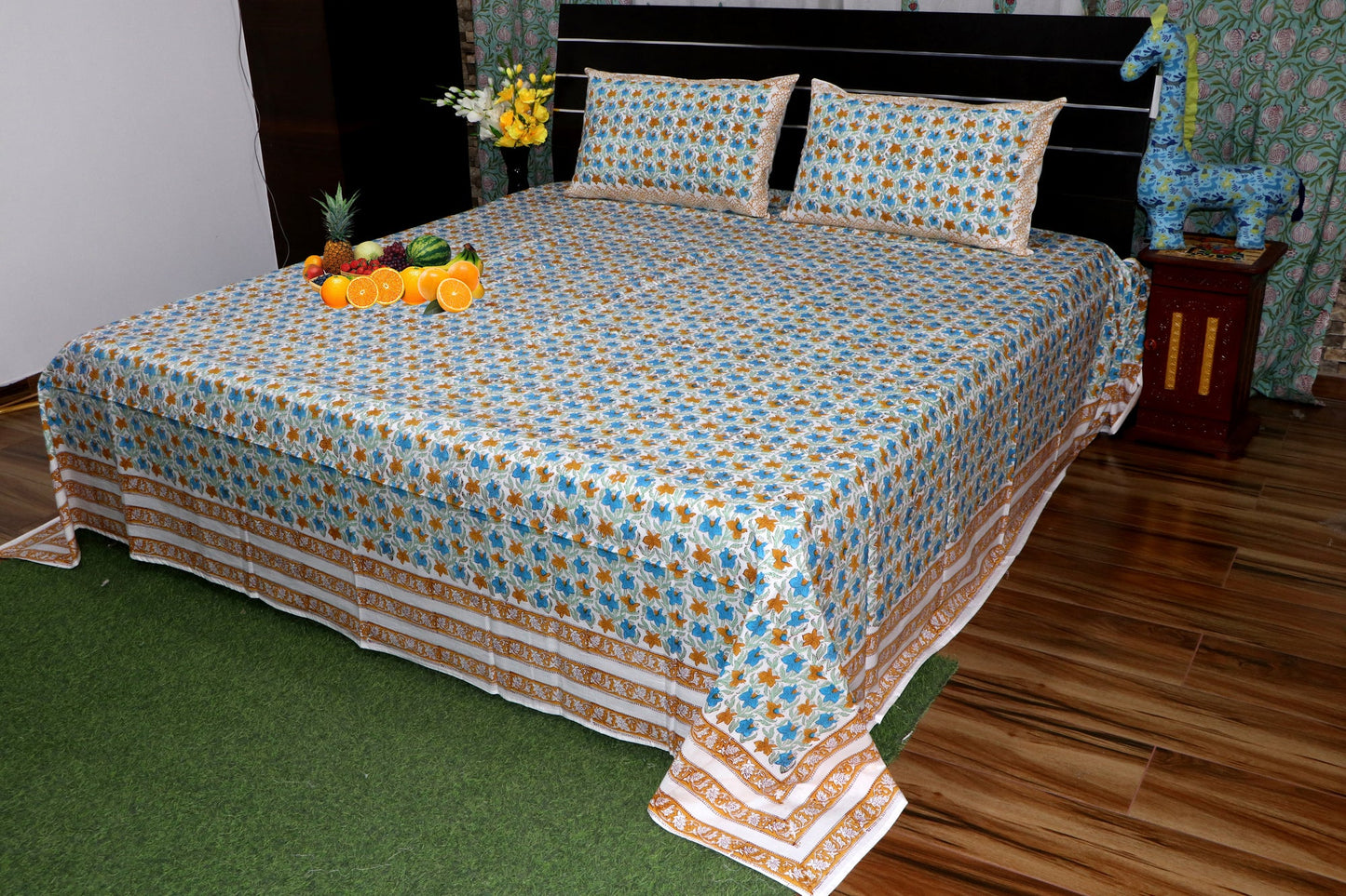 Multicolour-Stars-Hand-Block-Prnted-Cotton-Bedsheet