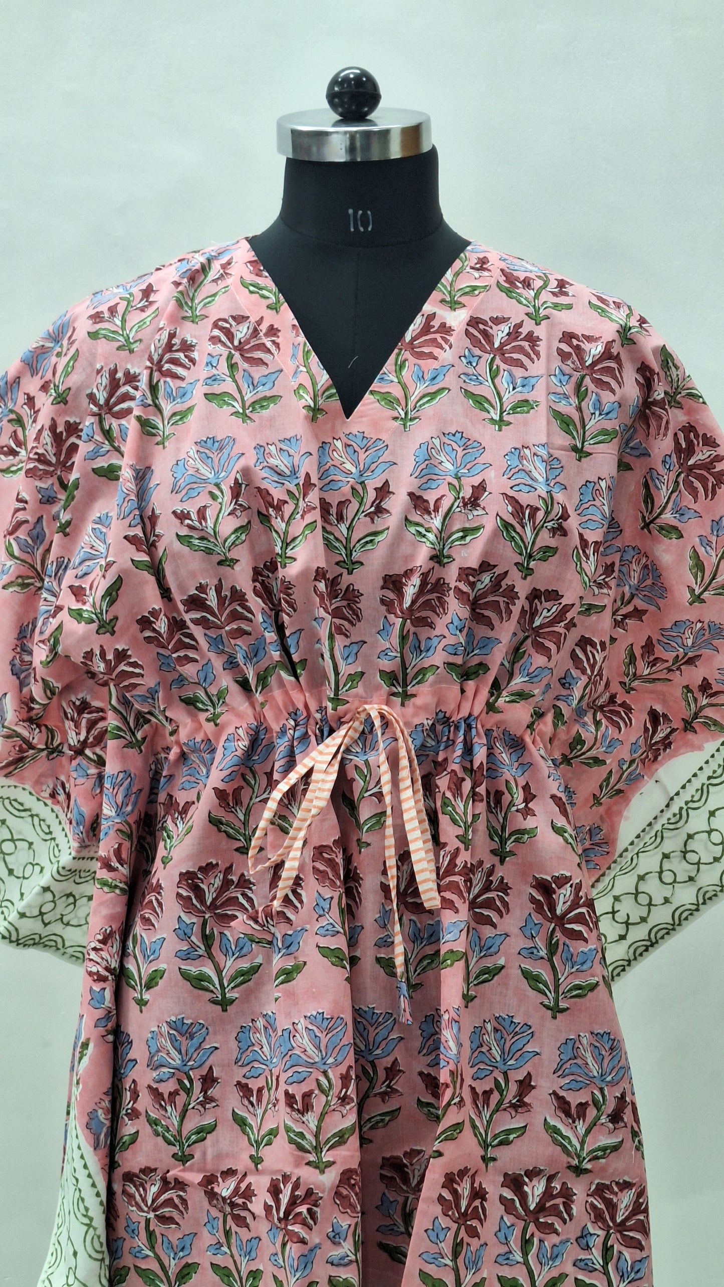 Dusty Pink Floral Print Cotton Cambric Short Kaftan