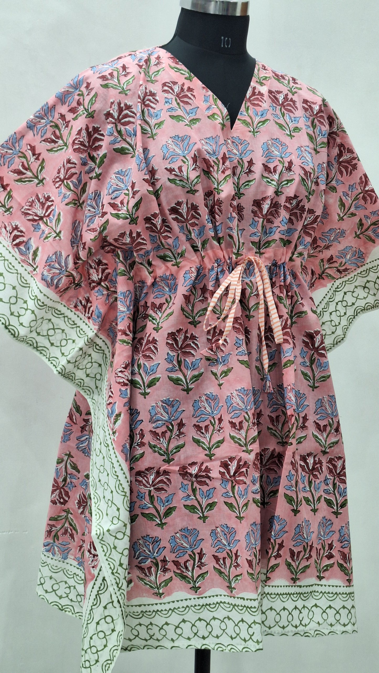 Dusty Pink Floral Print Cotton Cambric Short Kaftan