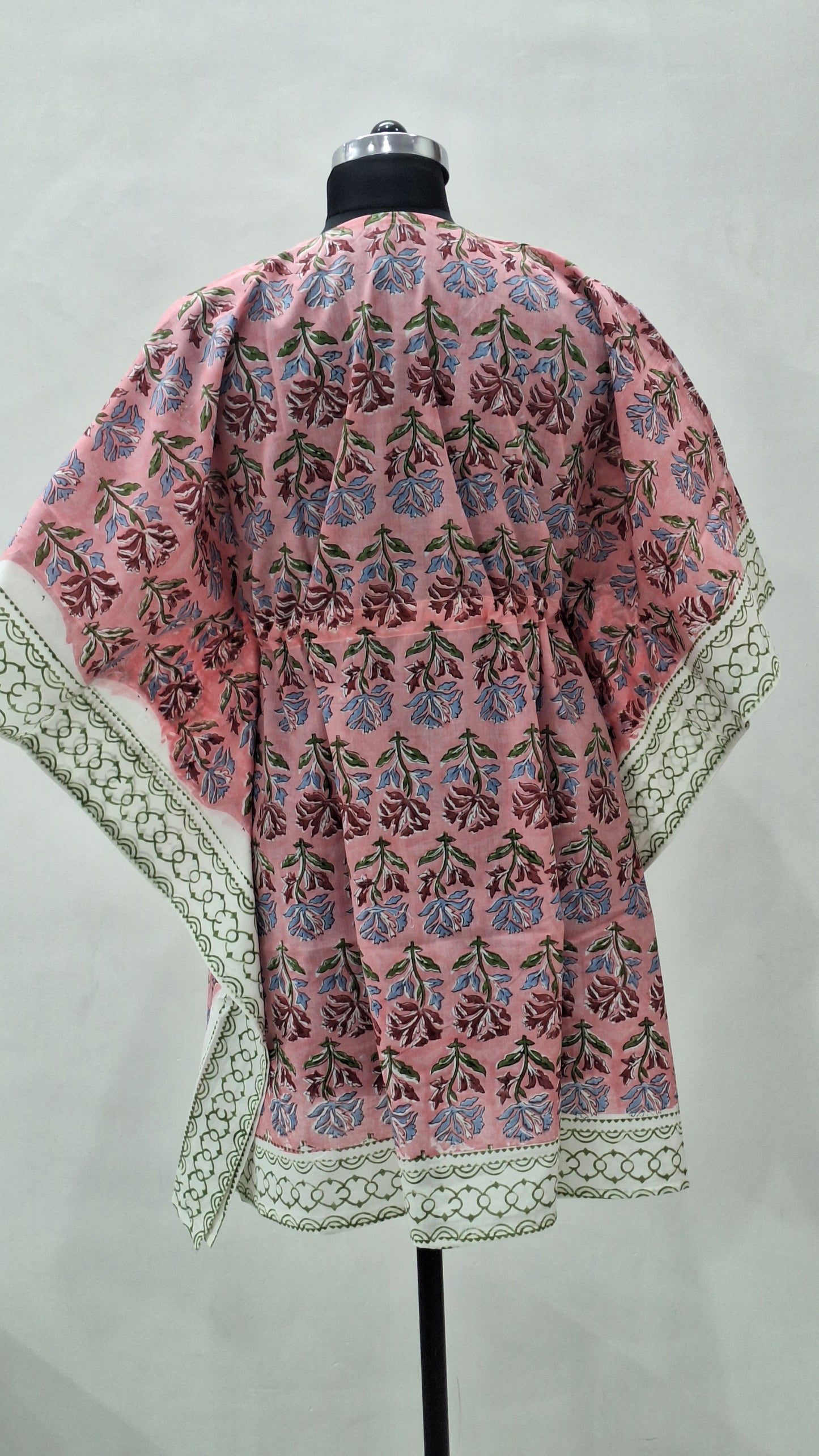 Dusty Pink Floral Print Cotton Cambric Short Kaftan