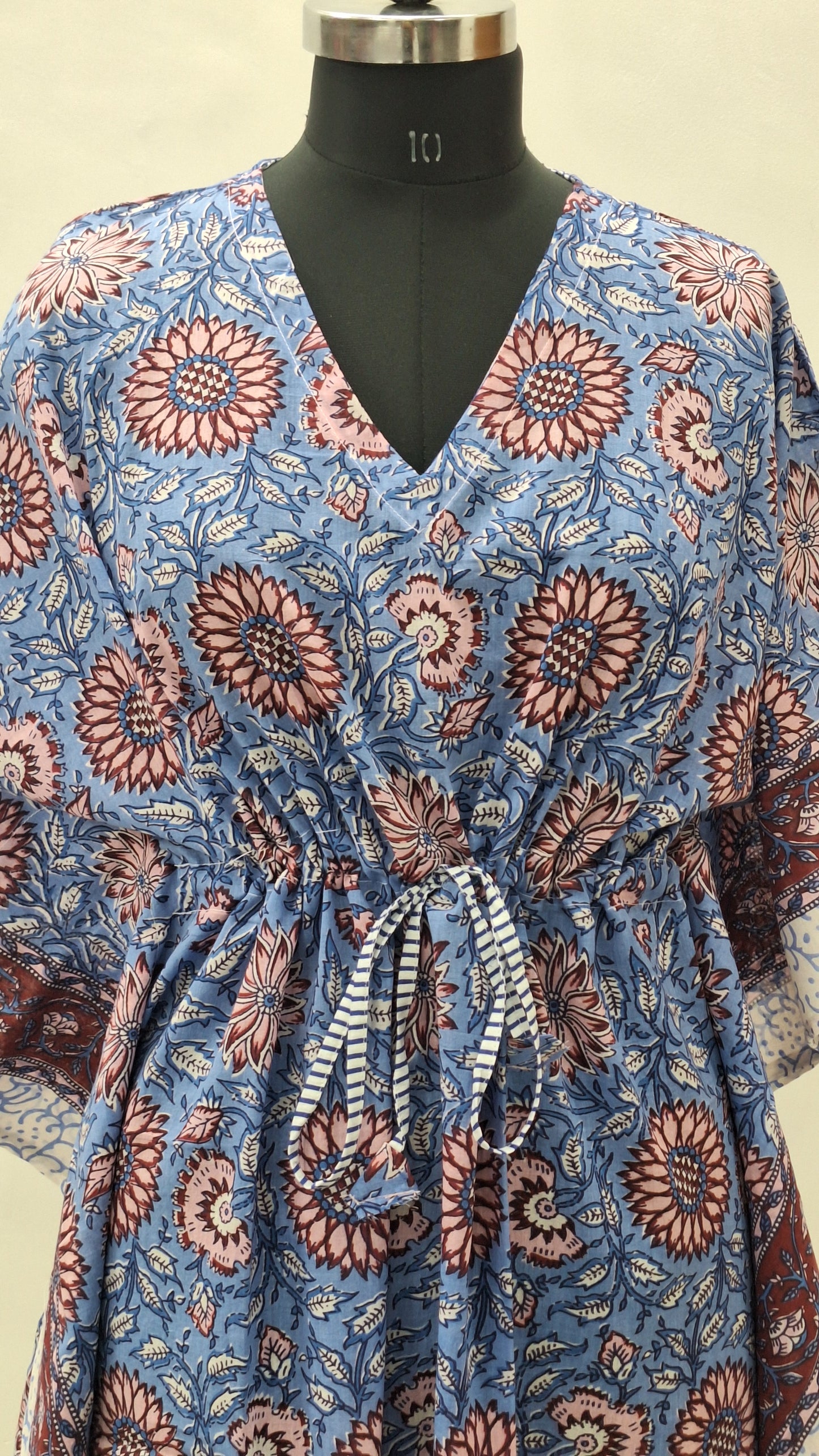 Blue Lotus Floral Block Print Short Kaftan