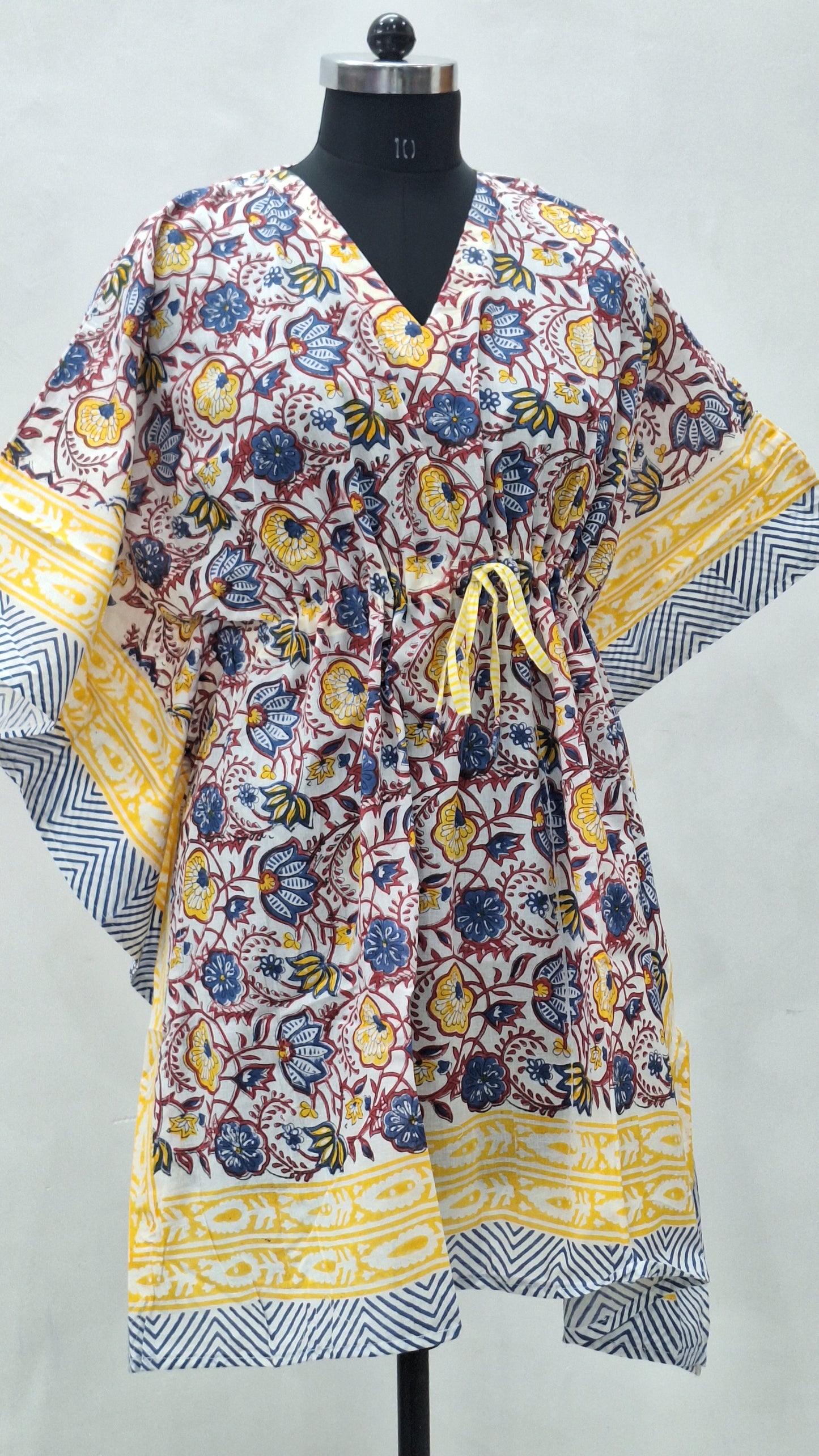 Traditional Floral Motif Hand Block Print Short Kaftan