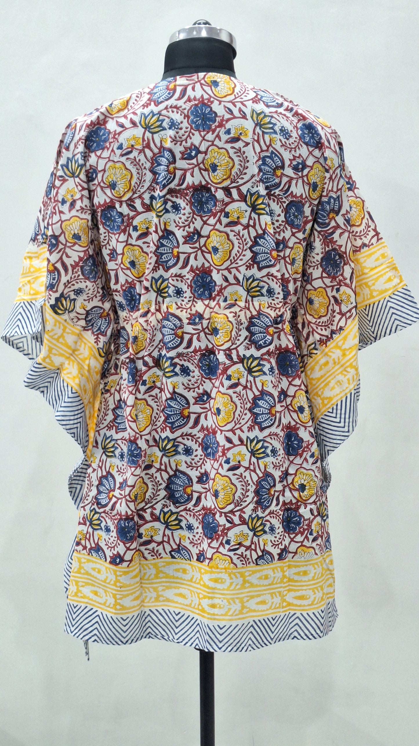 Traditional Floral Motif Hand Block Print Short Kaftan