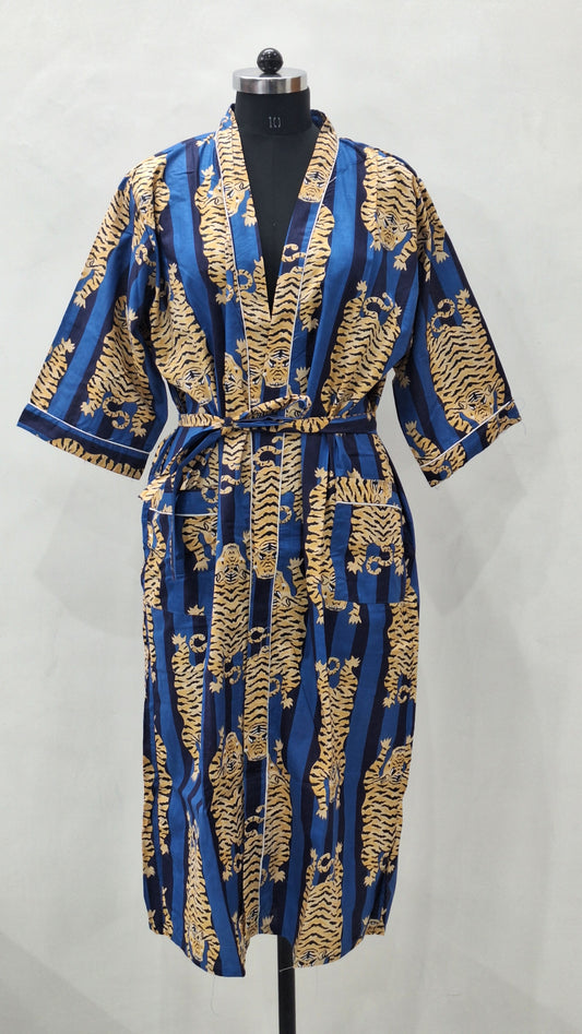 Midnight Tiger Stripe Unisex Cotton Bathrobe