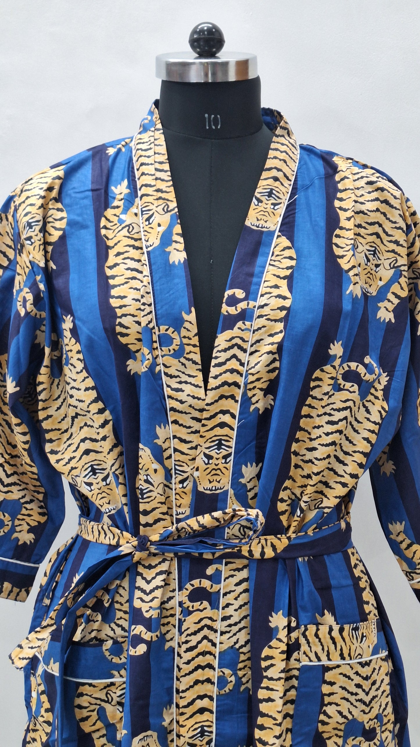 Midnight Tiger Stripe Unisex Cotton Bathrobe