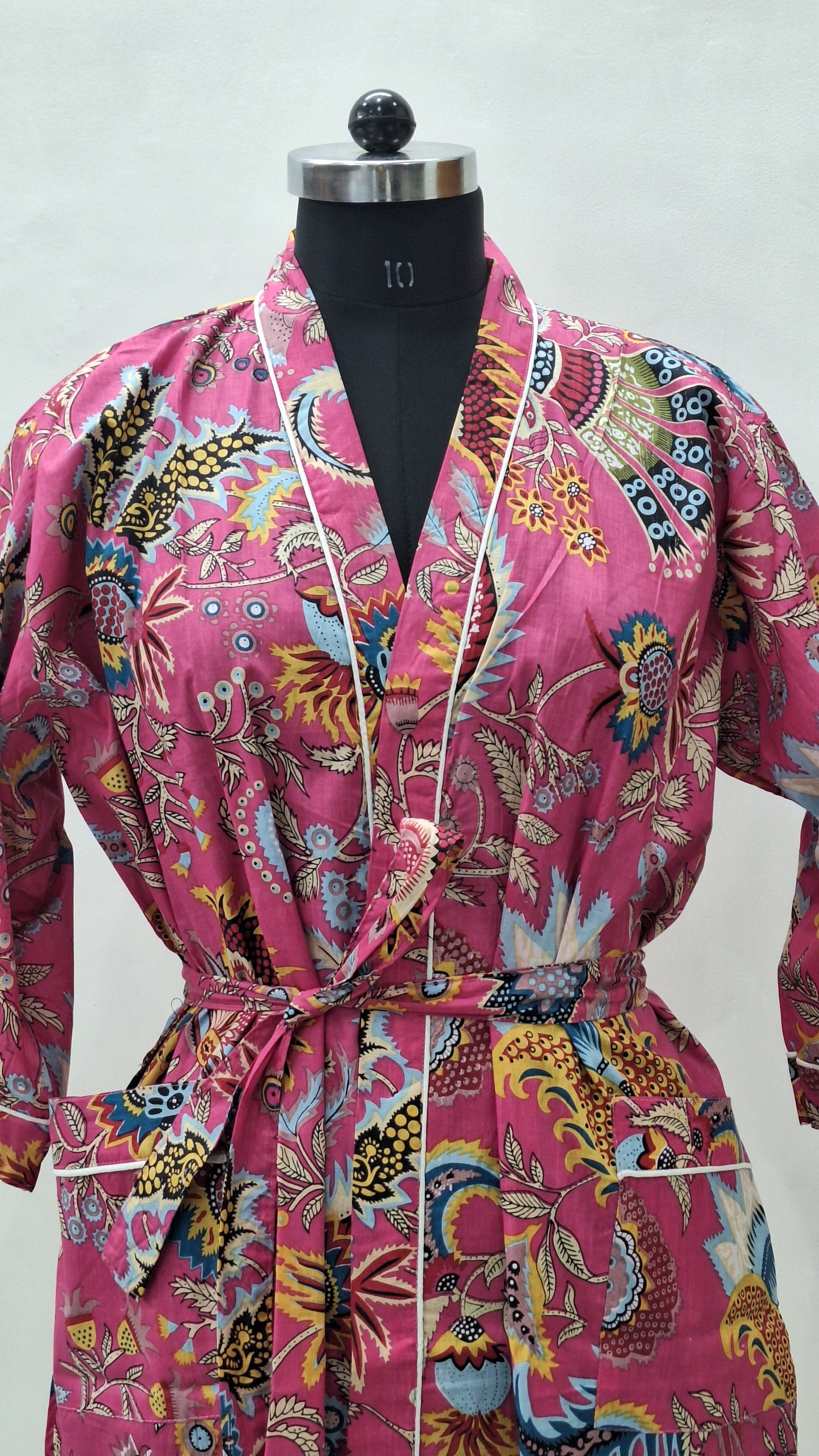 Pink Blossom Mukut Jaal Printed Cotton Bathrobe | Unisex Cambric Robe