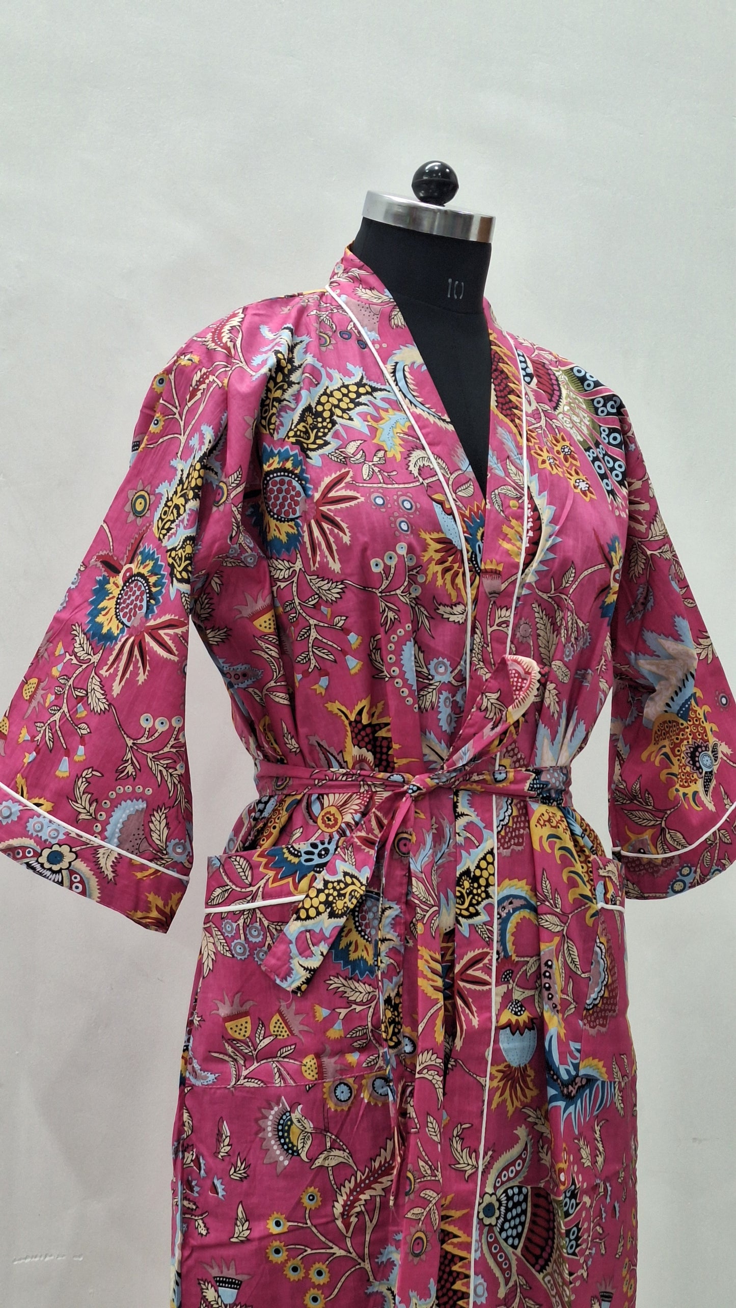 Pink Blossom Mukut Jaal Printed Cotton Bathrobe | Unisex Cambric Robe