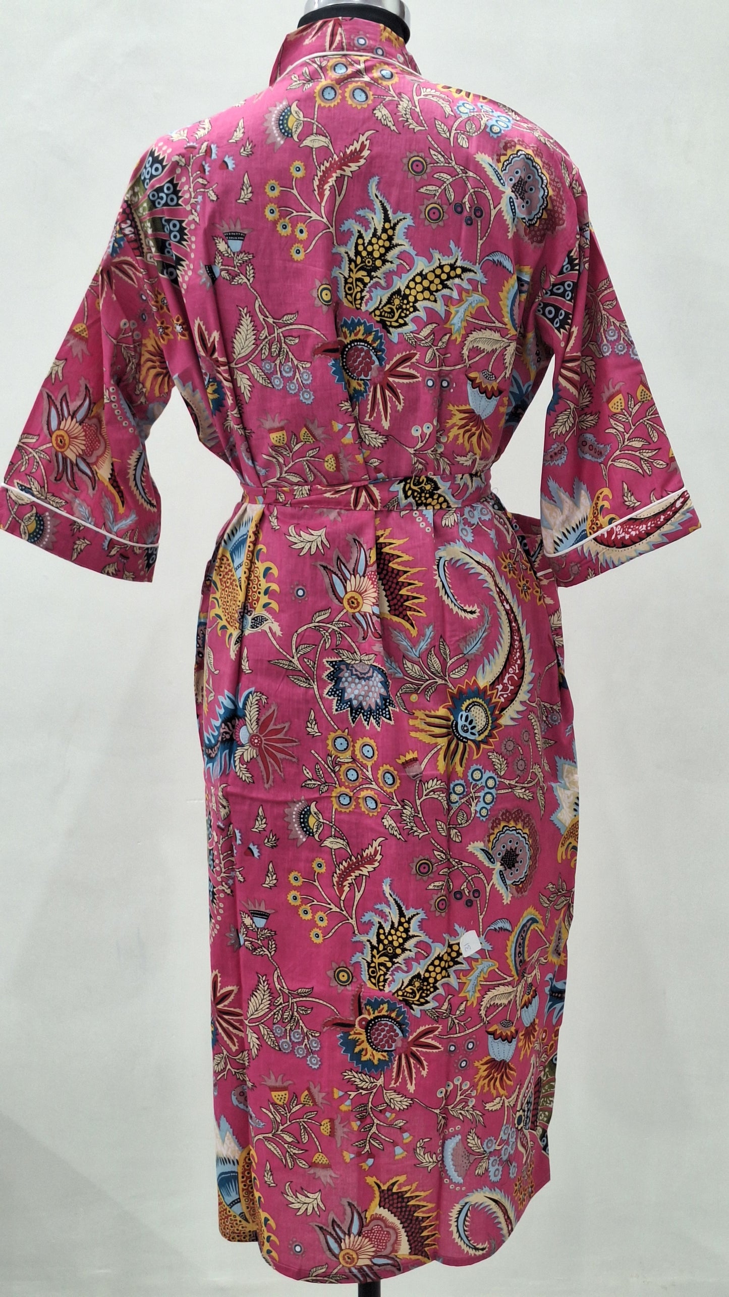 Pink Blossom Mukut Jaal Printed Cotton Bathrobe | Unisex Cambric Robe