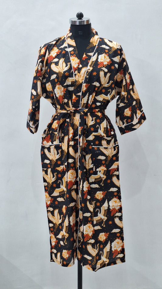 Ethereal Crane Garden Kimono Style Bathrobe