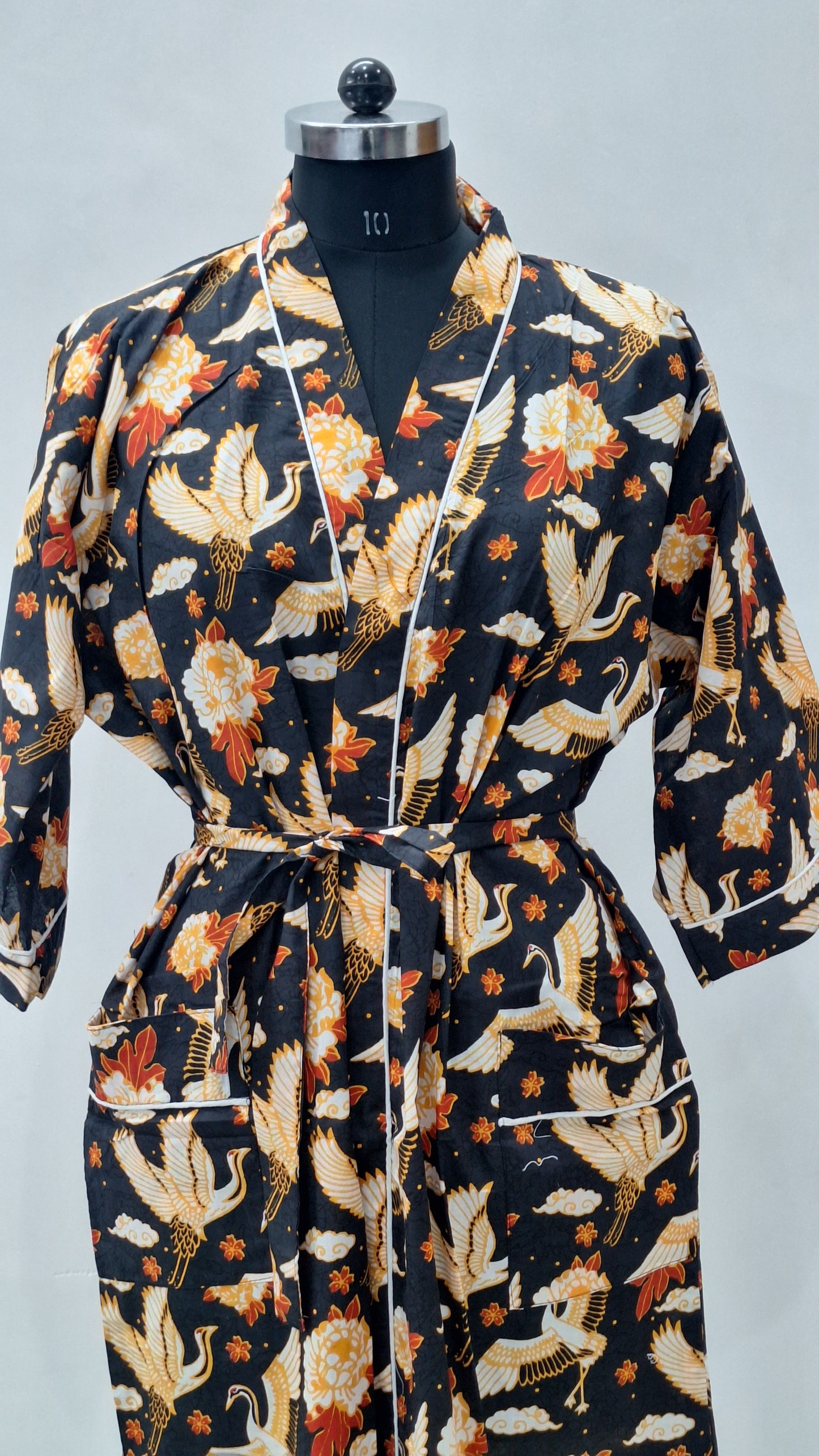 Ethereal Crane Garden Kimono Style Bathrobe