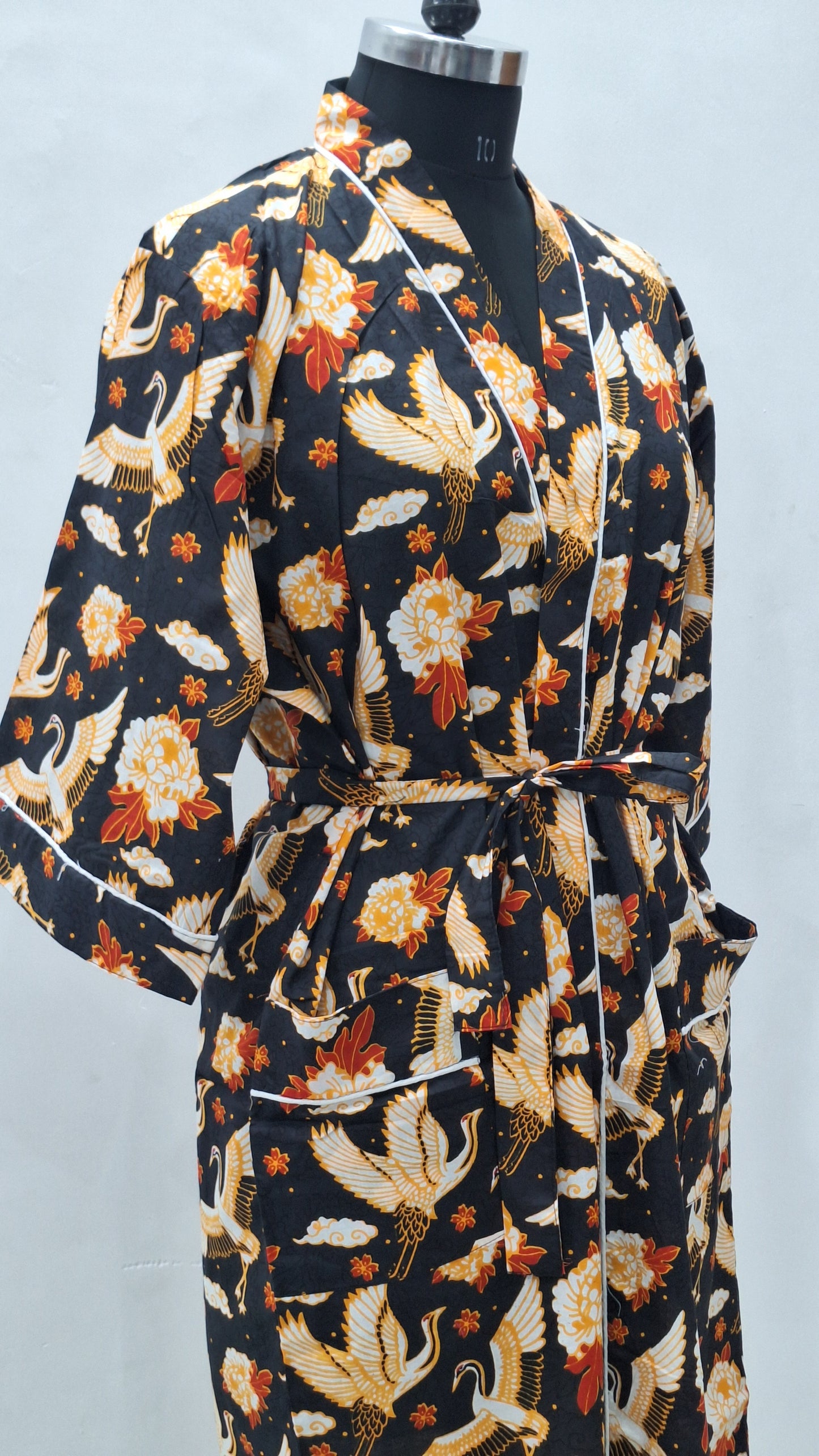 Ethereal Crane Garden Kimono Style Bathrobe
