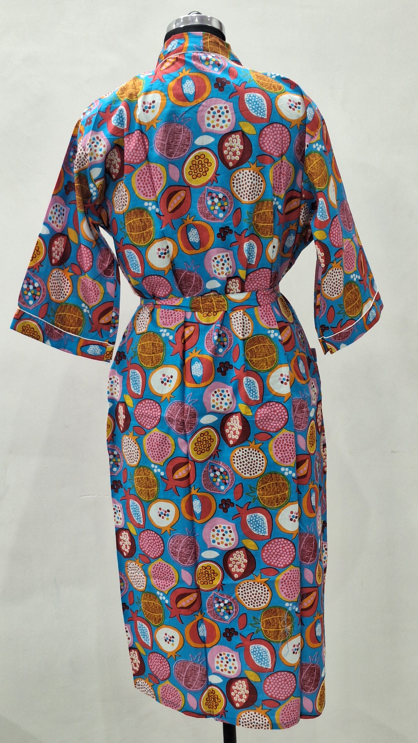 Pomegranate Pop Blue Cotton Bathrobe | Unisex Lounge Robe