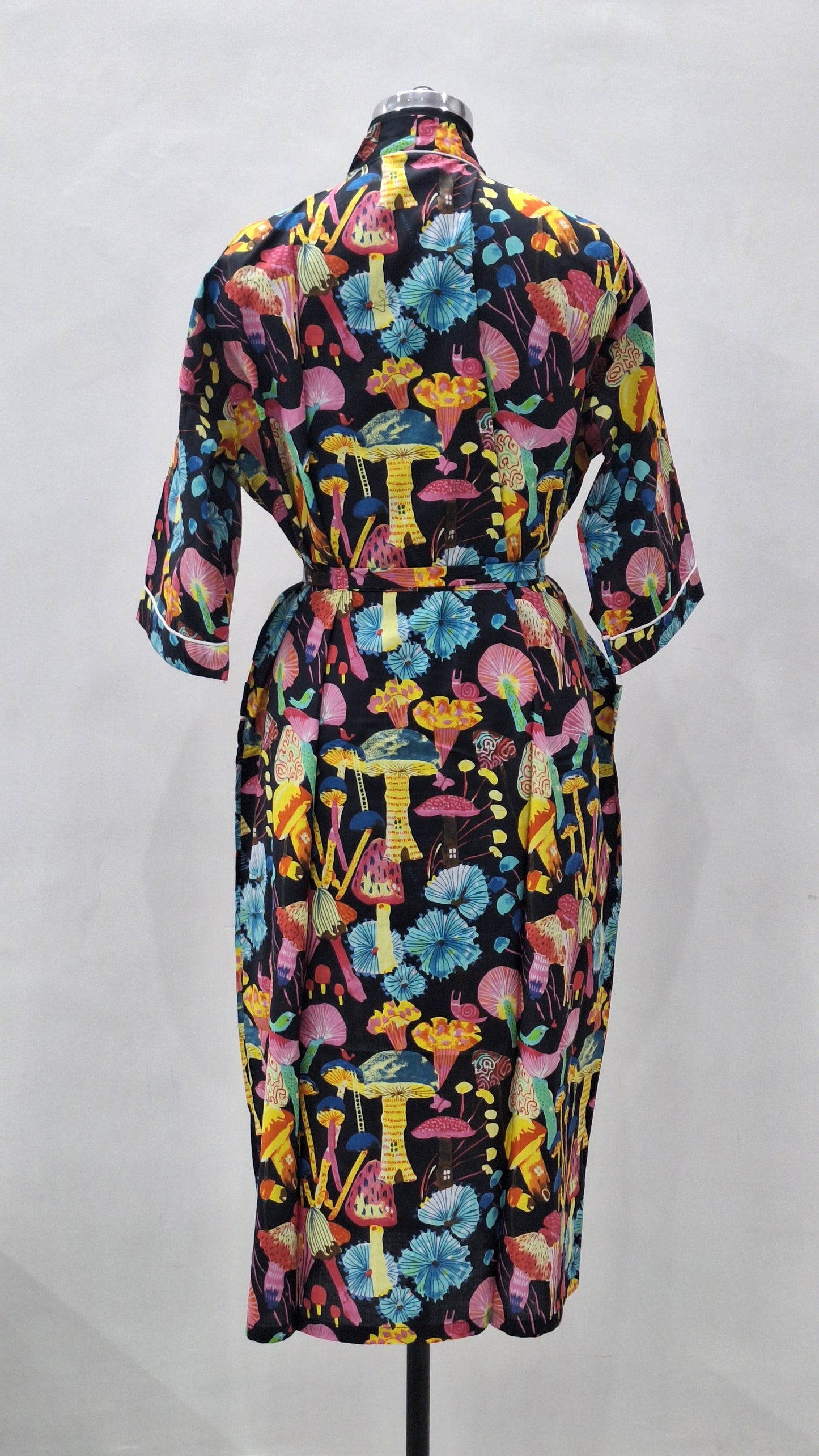 Enchanted Mushroom Forest Cotton Bathrobe  Unisex Cambric Lounge Robe