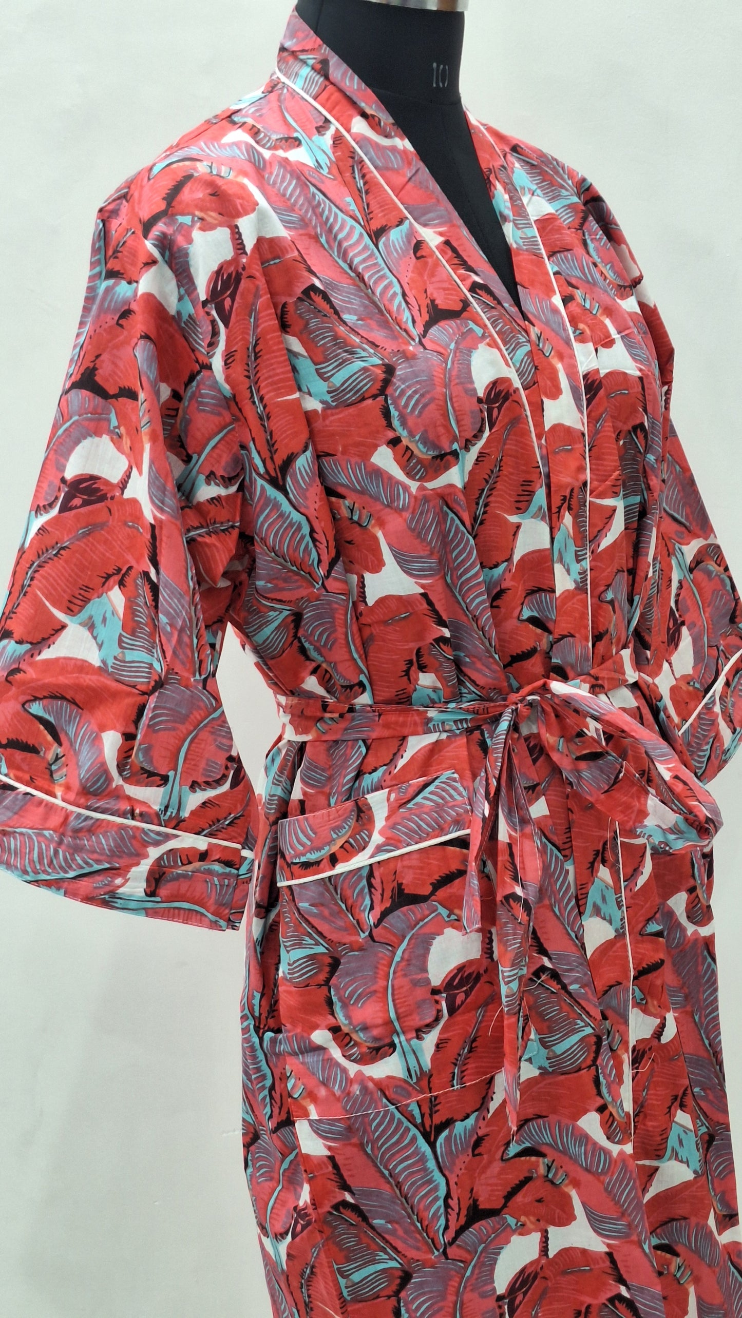 Bold Palm Leaf Print Unisex Bathrobe  Lightweight Cotton Cambric