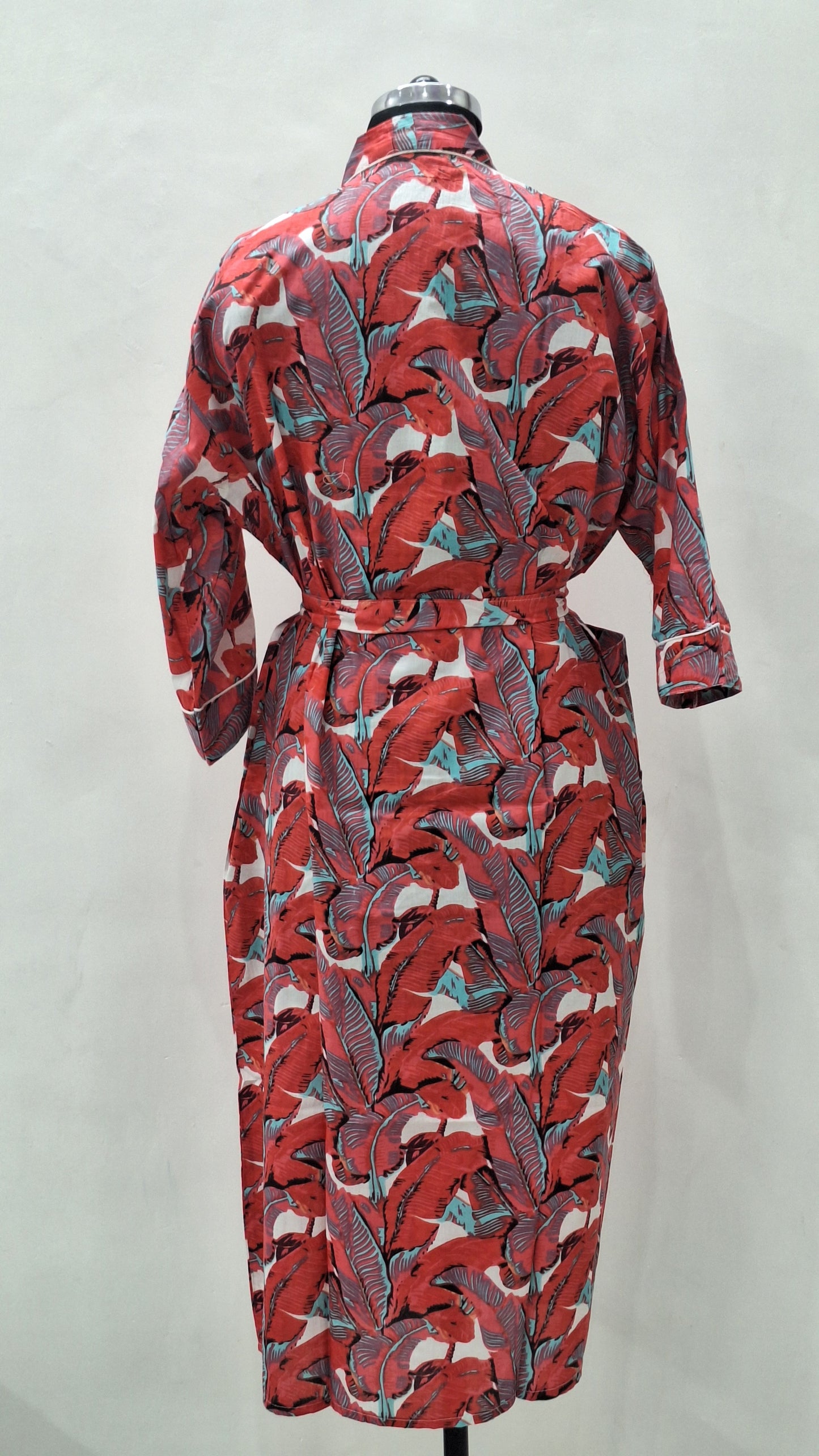 Bold Palm Leaf Print Unisex Bathrobe  Lightweight Cotton Cambric