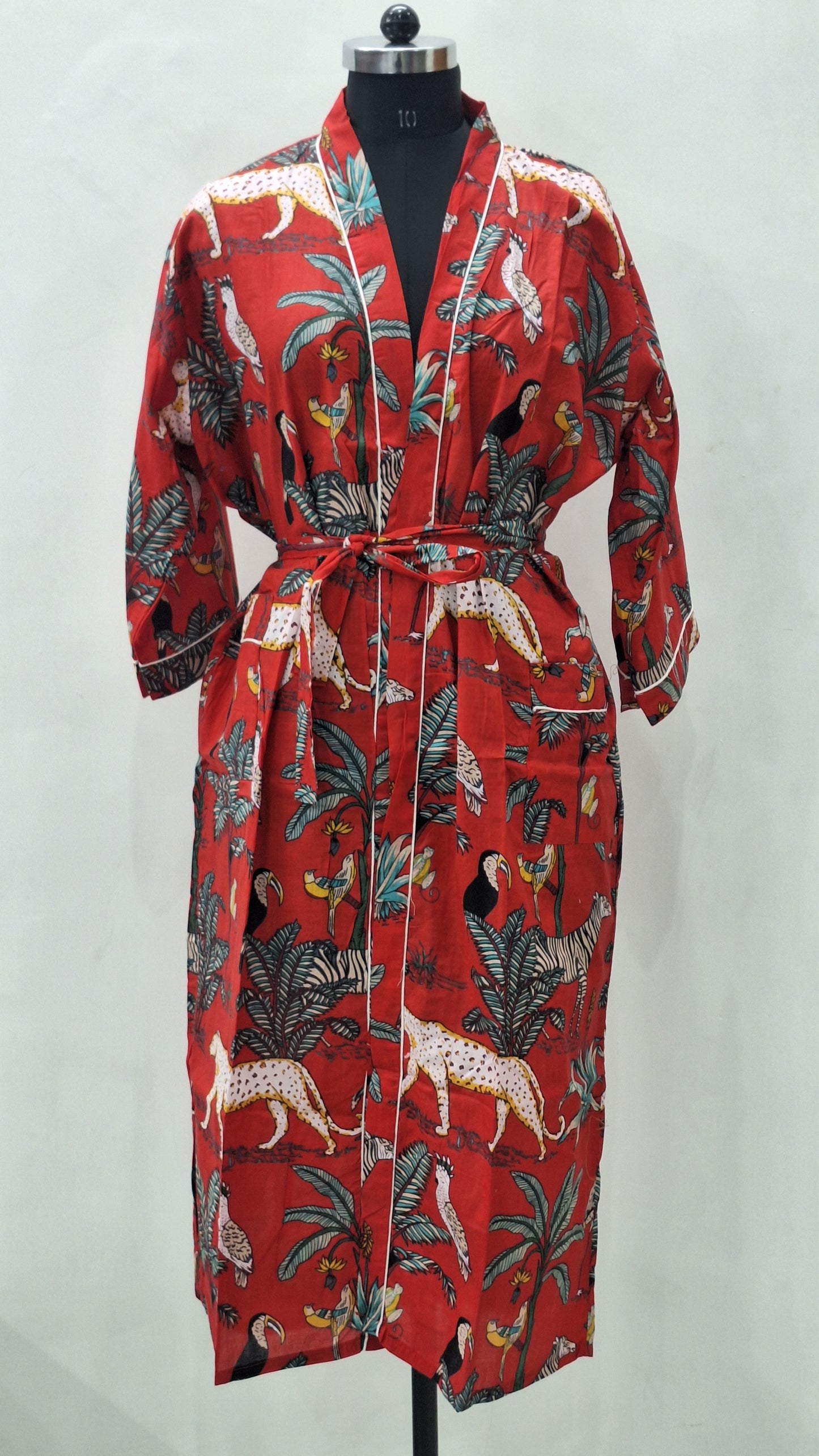Beautiful Orange Jungle Print Cotton Bathrobe Give Natural Look to Your Bathing