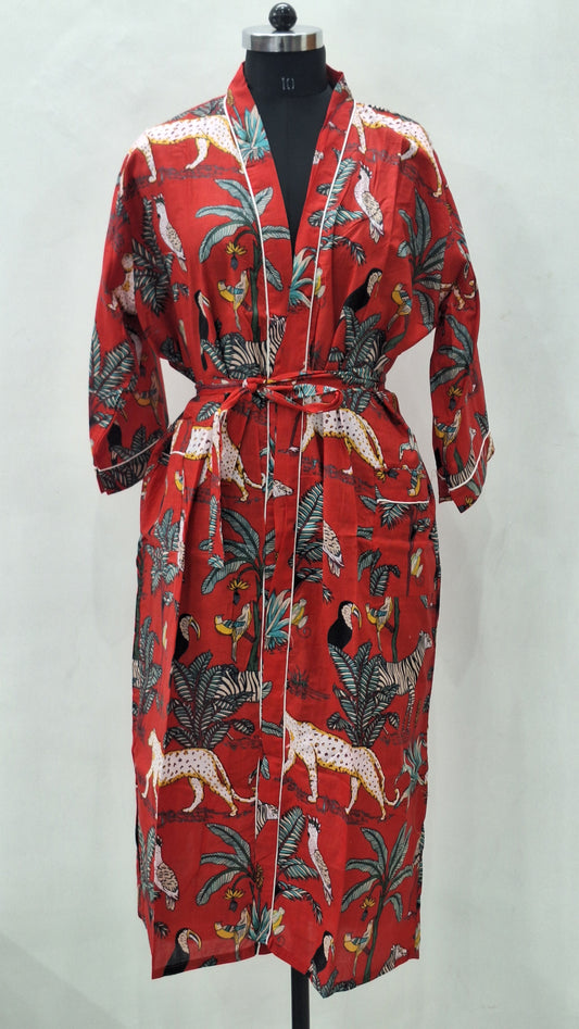 Beautiful Orange Jungle Print Cotton Bathrobe Give Natural Look to Your Bathing