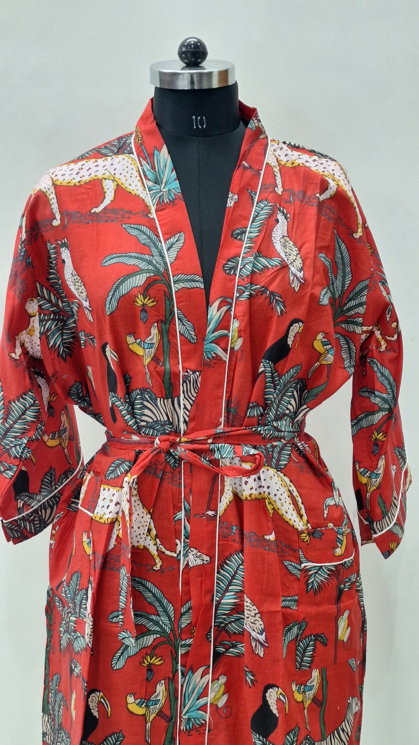 Beautiful Orange Jungle Print Cotton Bathrobe Give Natural Look to Your Bathing
