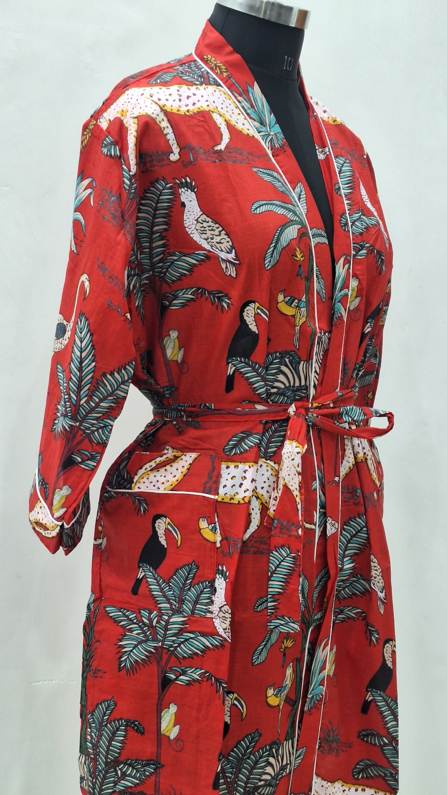 Beautiful Orange Jungle Print Cotton Bathrobe Give Natural Look to Your Bathing