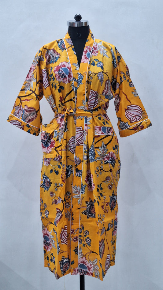 Unisex 100% Cotton Cambric Bathrobe  48 Inch Length  Lightweight & Breathable Free Size up to 52”