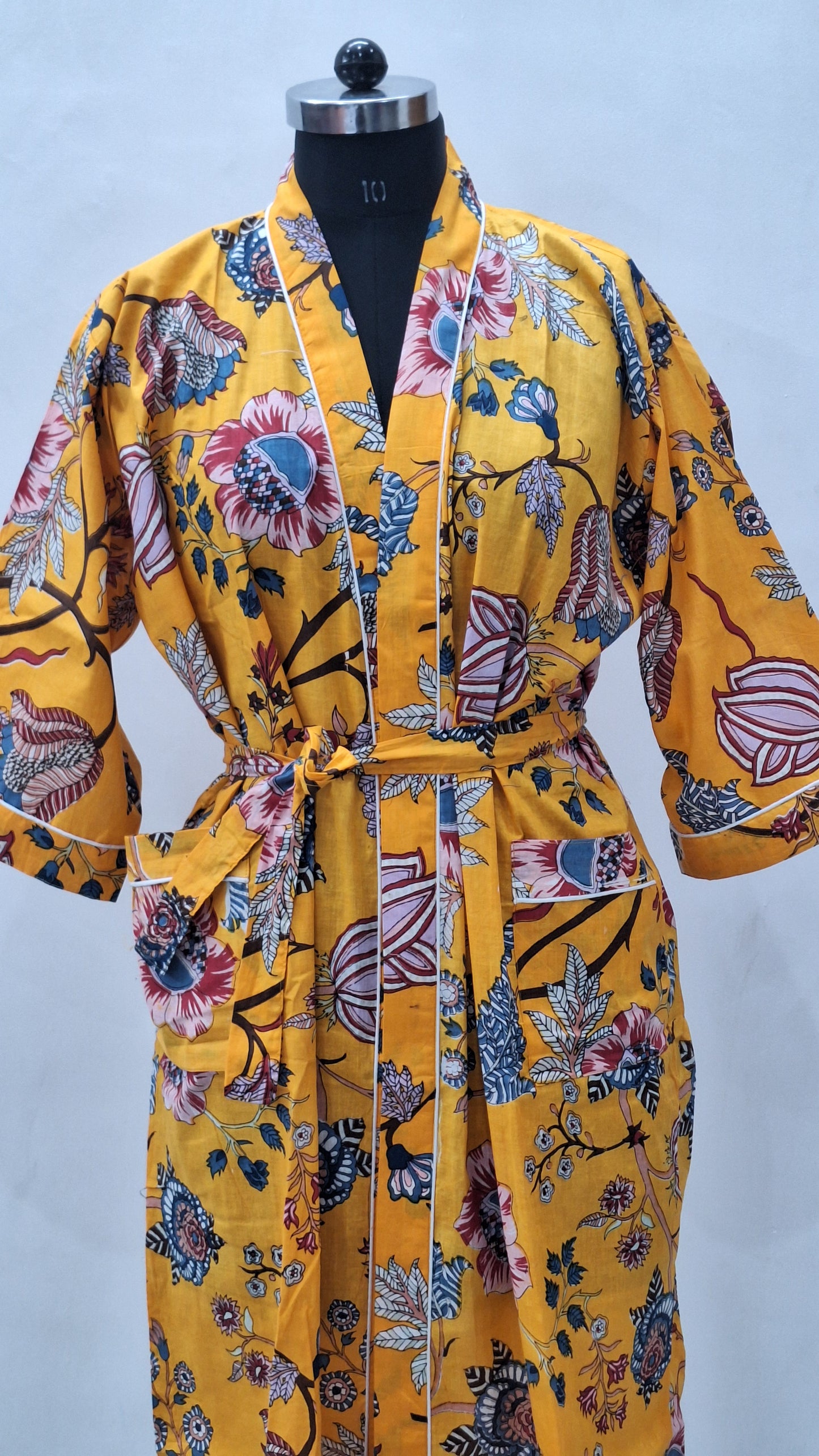 Unisex 100% Cotton Cambric Bathrobe  48 Inch Length  Lightweight & Breathable Free Size up to 52”