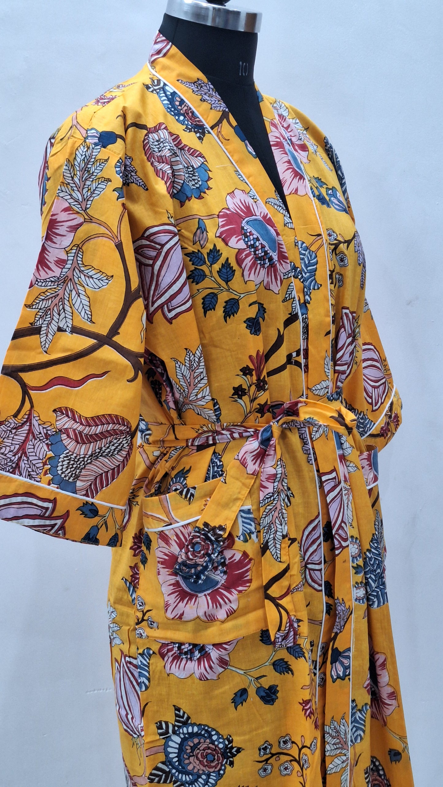 Unisex 100% Cotton Cambric Bathrobe  48 Inch Length  Lightweight & Breathable Free Size up to 52”