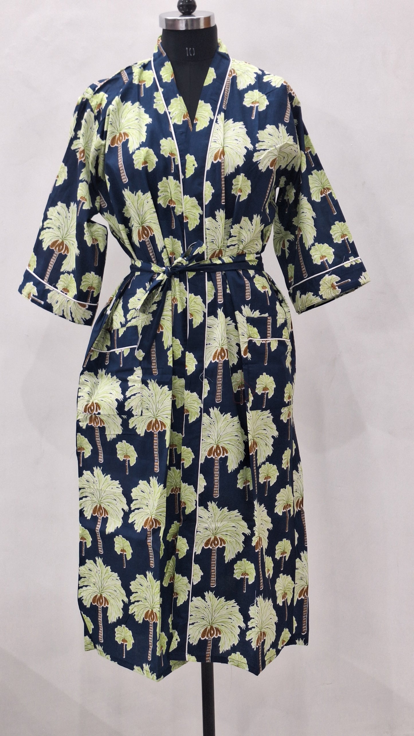 Ethnic Tree Print Unisex Cotton Cambric Bathrobe  48 Inch  Lightweight Cotton