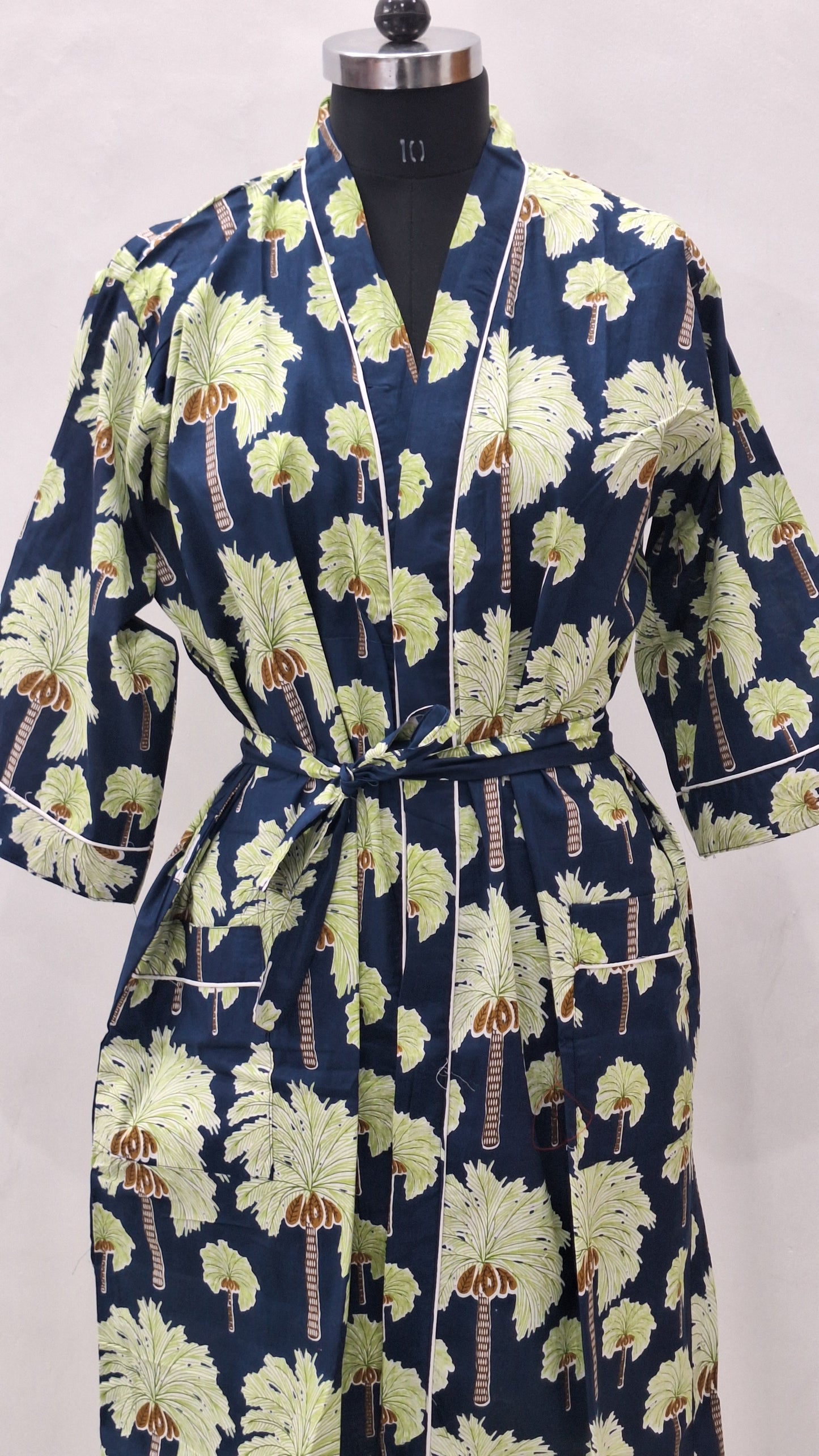 Ethnic Tree Print Unisex Cotton Cambric Bathrobe  48 Inch  Lightweight Cotton