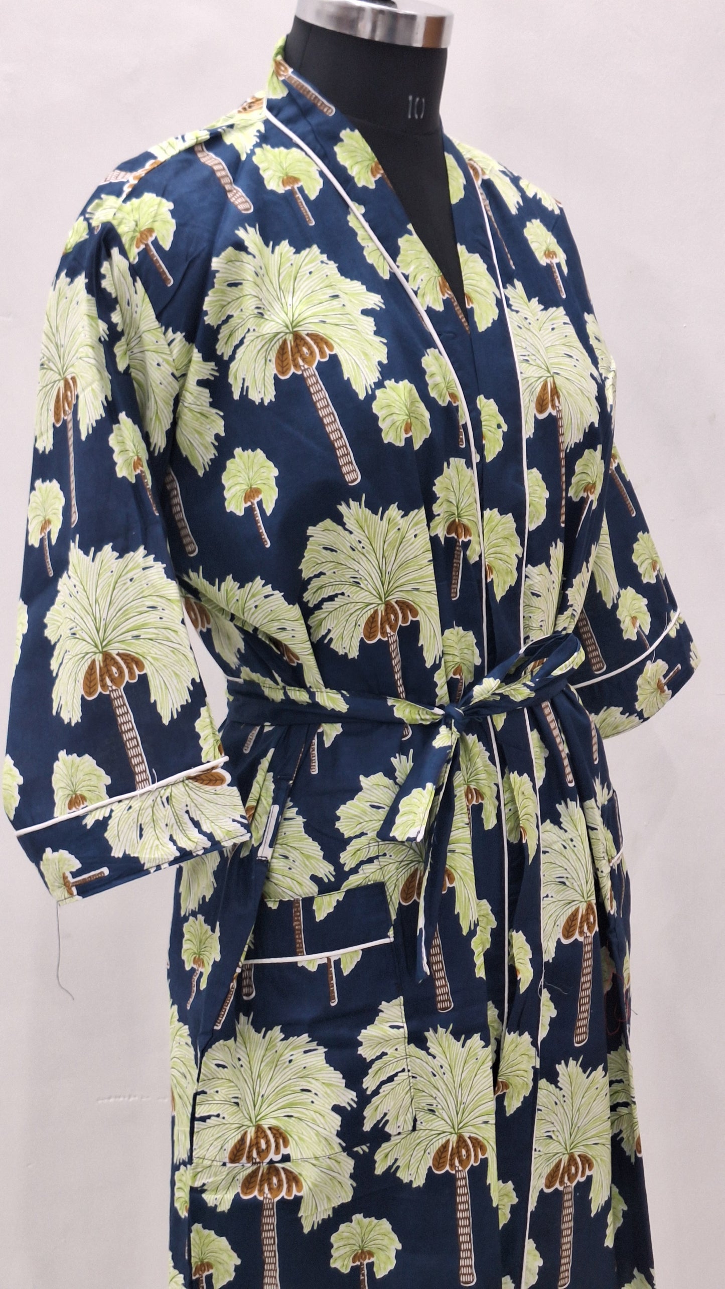 Ethnic Tree Print Unisex Cotton Cambric Bathrobe  48 Inch  Lightweight Cotton