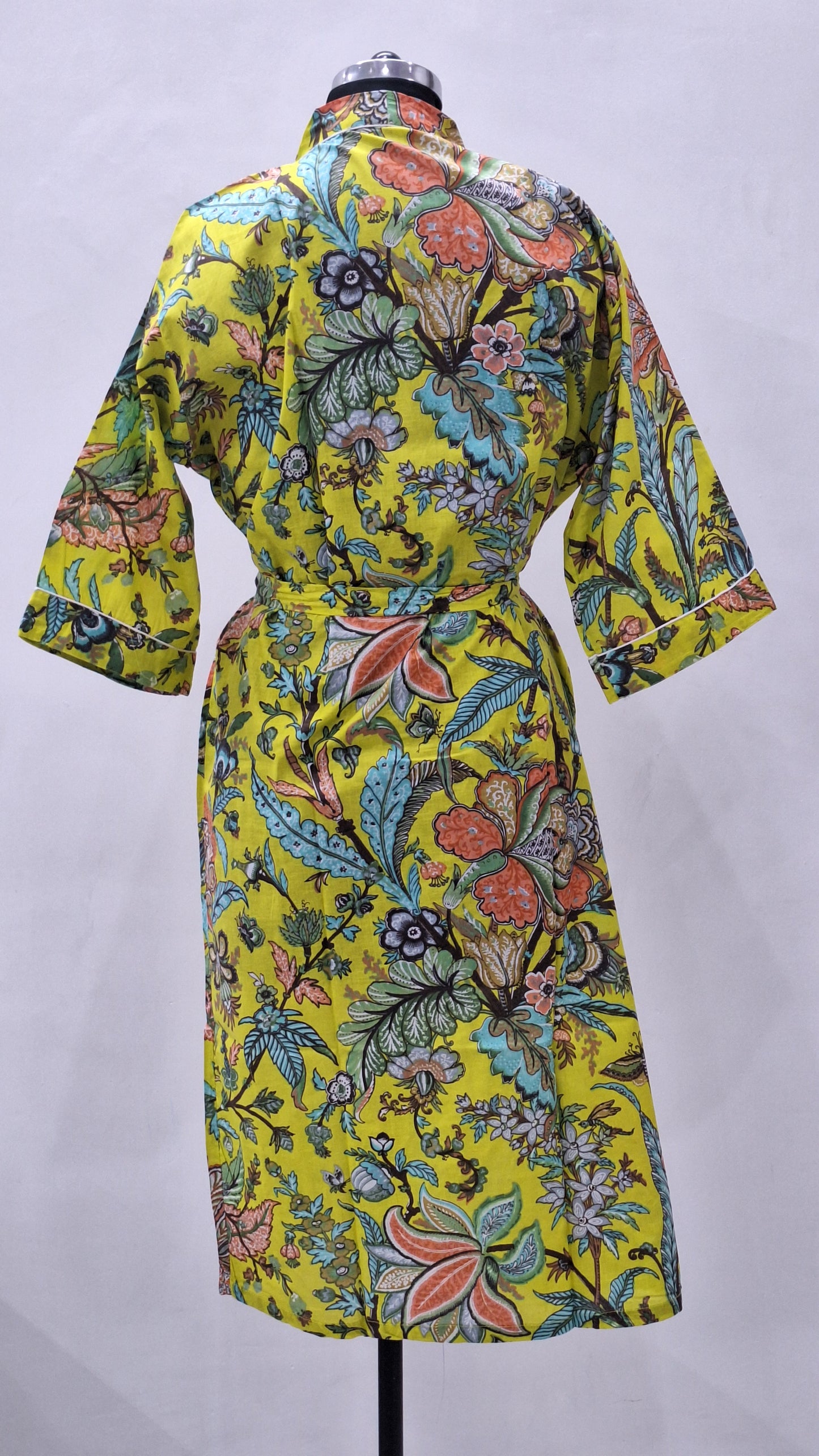 Yellow Bloom Botanical Print Cotton Cambric Bathrobe