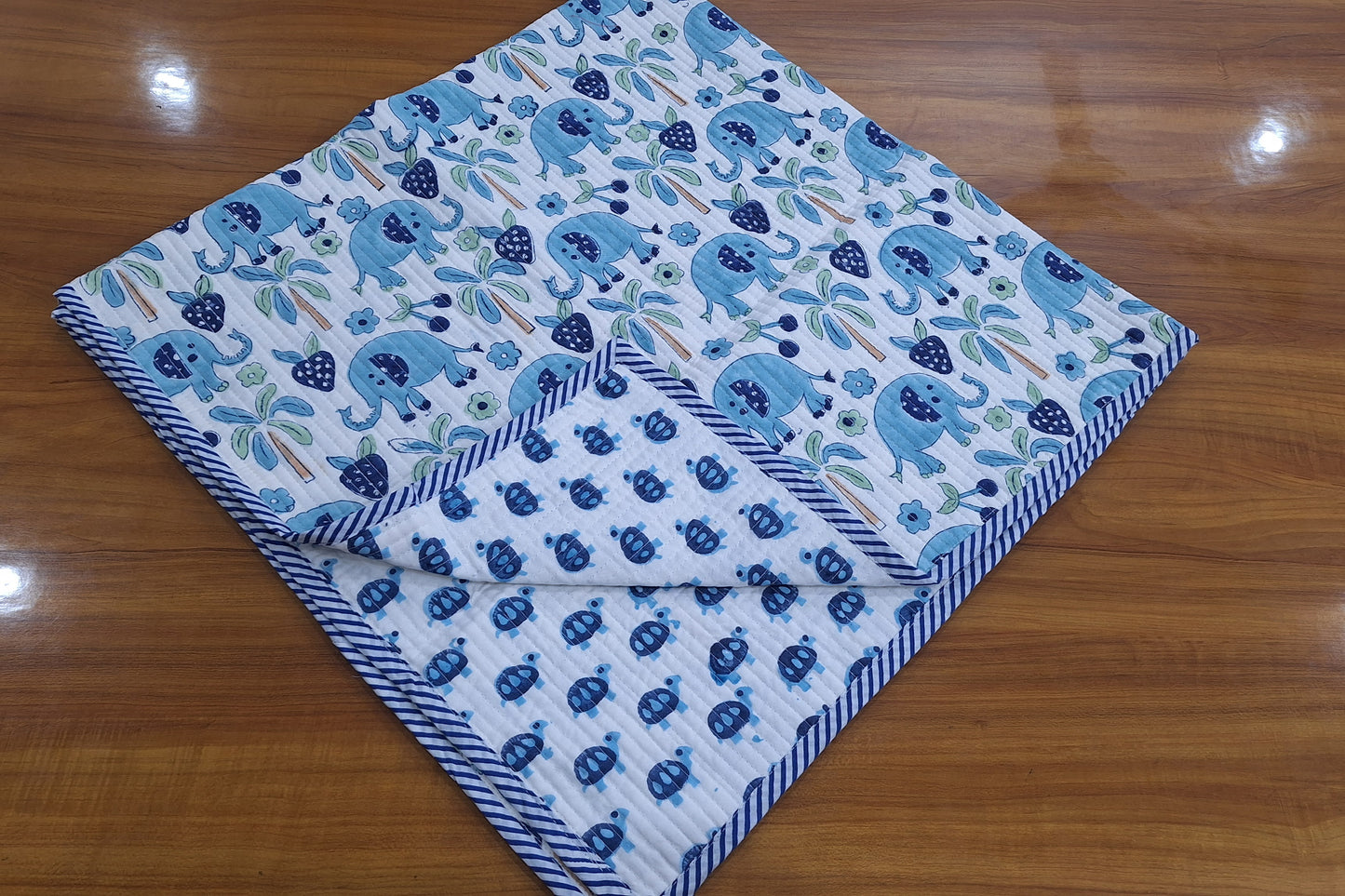 Cute Elephant Print Baby Quilt 40x40 Inches Reversible Baby Blanket