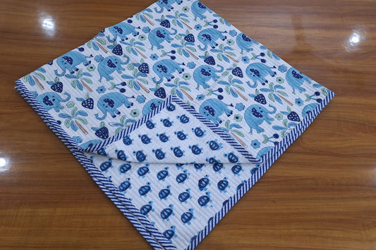 Cute Elephant Print Baby Quilt 40x40 Inches Reversible Baby Blanket