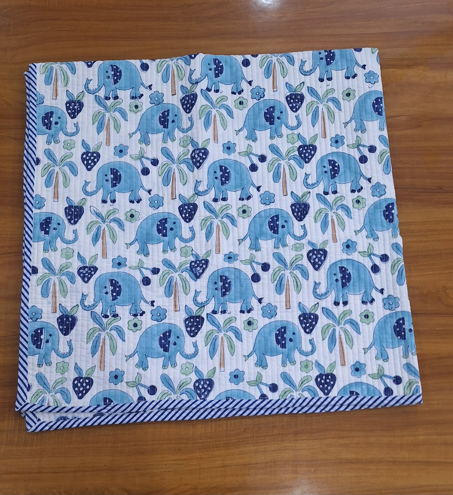 Cute Elephant Print Baby Quilt 40x40 Inches Reversible Baby Blanket
