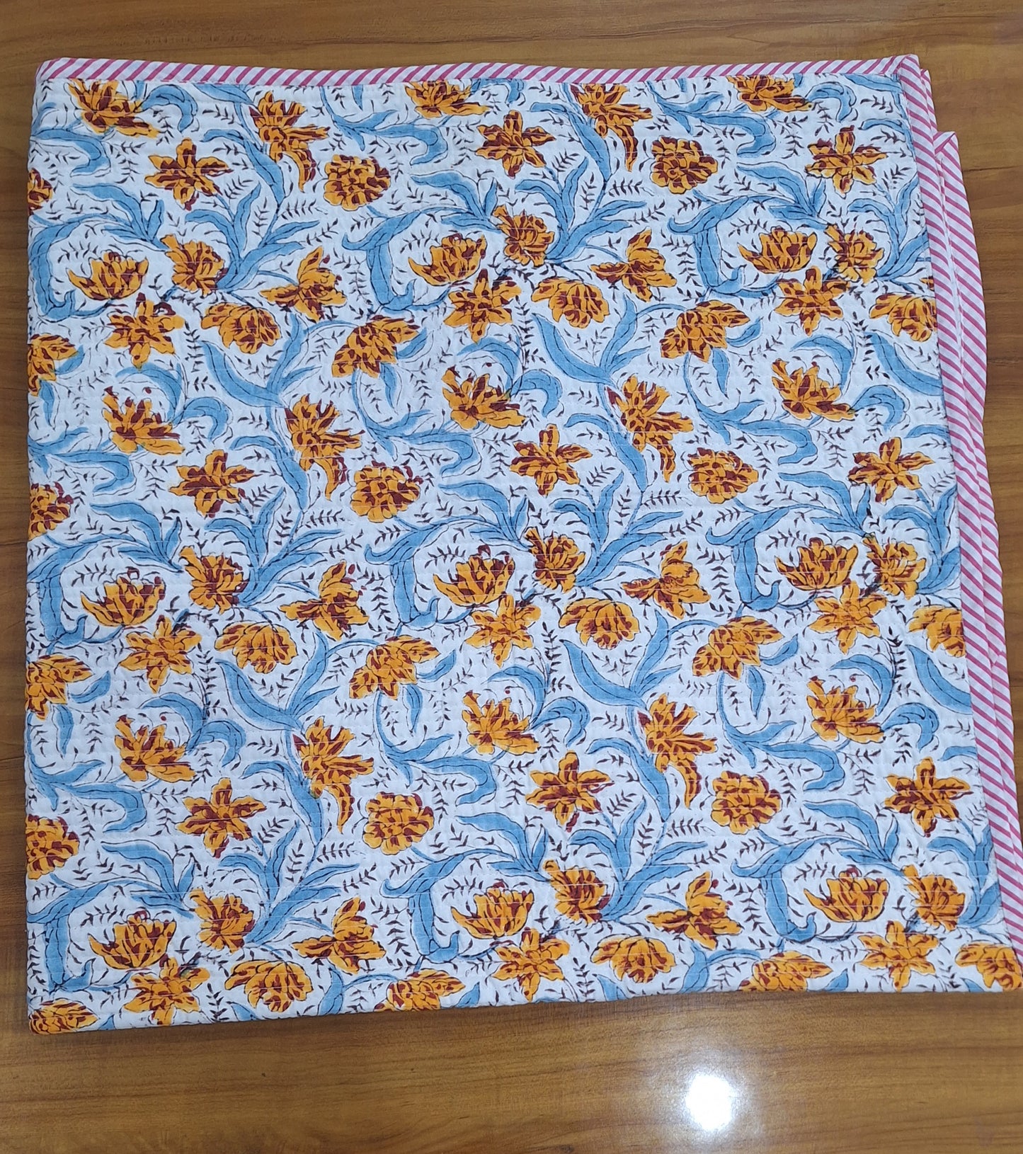 Woodland Deer & Floral Reversible Baby Quilt 40x40 Inches Soft Printed Cotton Baby Dohar