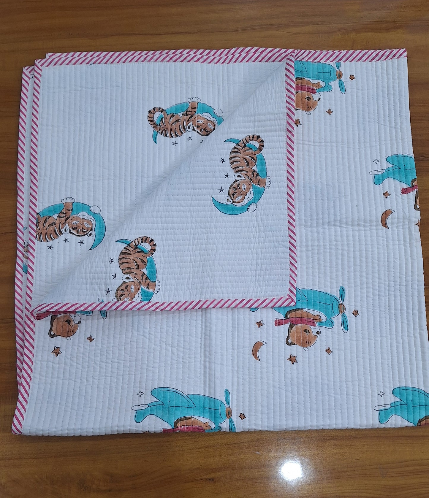 Sleeping Tiger Baby Quilt 40x40 Inches Double Sided Printed Soft Cambric 60x60 Baby Quilt