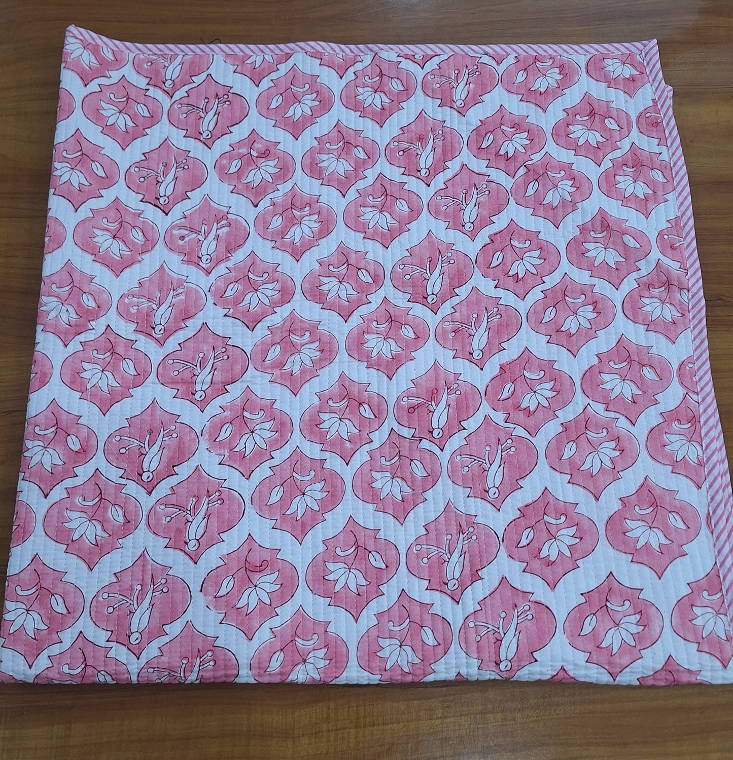 Pink Heart Print Baby Quilt 40x40 Inches Soft Cambric Cotton Baby Quilt with Surgical Cotton Filling (200 GSM)