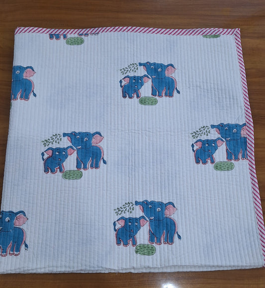 Elephant & Cartoon Airplane Print Baby Quilt 40x40 Inches Cambric Fabric Surgical Cotton Filling