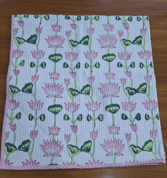 Lotus Bloom Baby Cotton Quilt 40x40 Inches Reversible Floral Print Baby Blanket with Surgical Cotton Filling